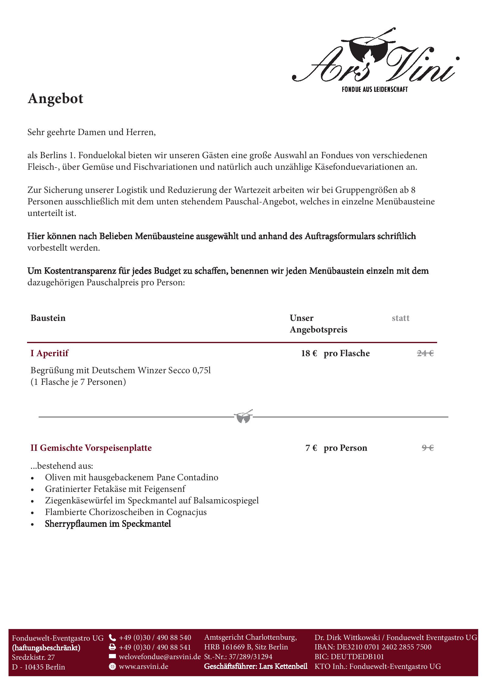 Speisekarte Ars Vini in Berlin, Seite 3