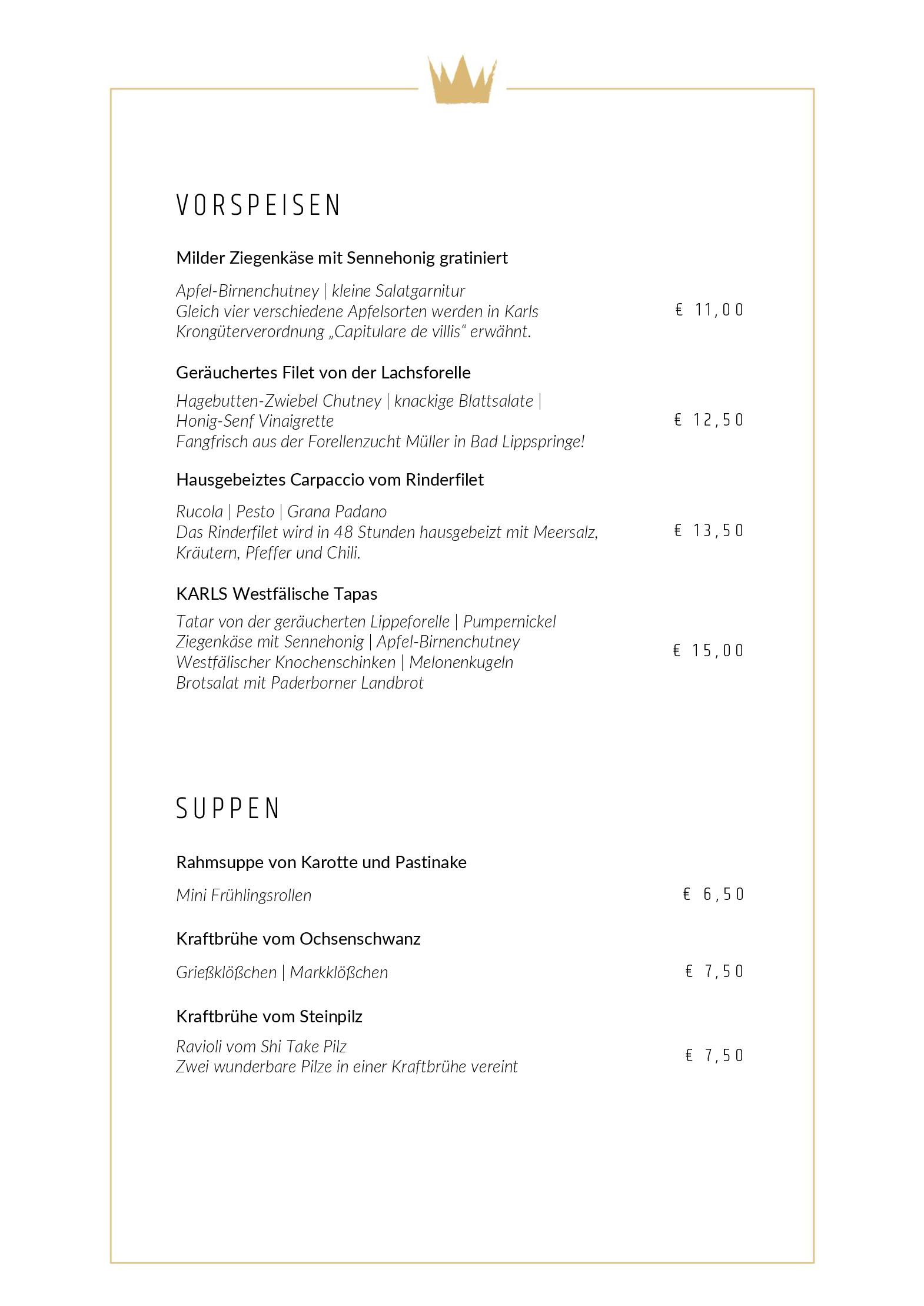 Speisekarte karl - Restaurant am Park  in Bad Lippspringe, Seite 1