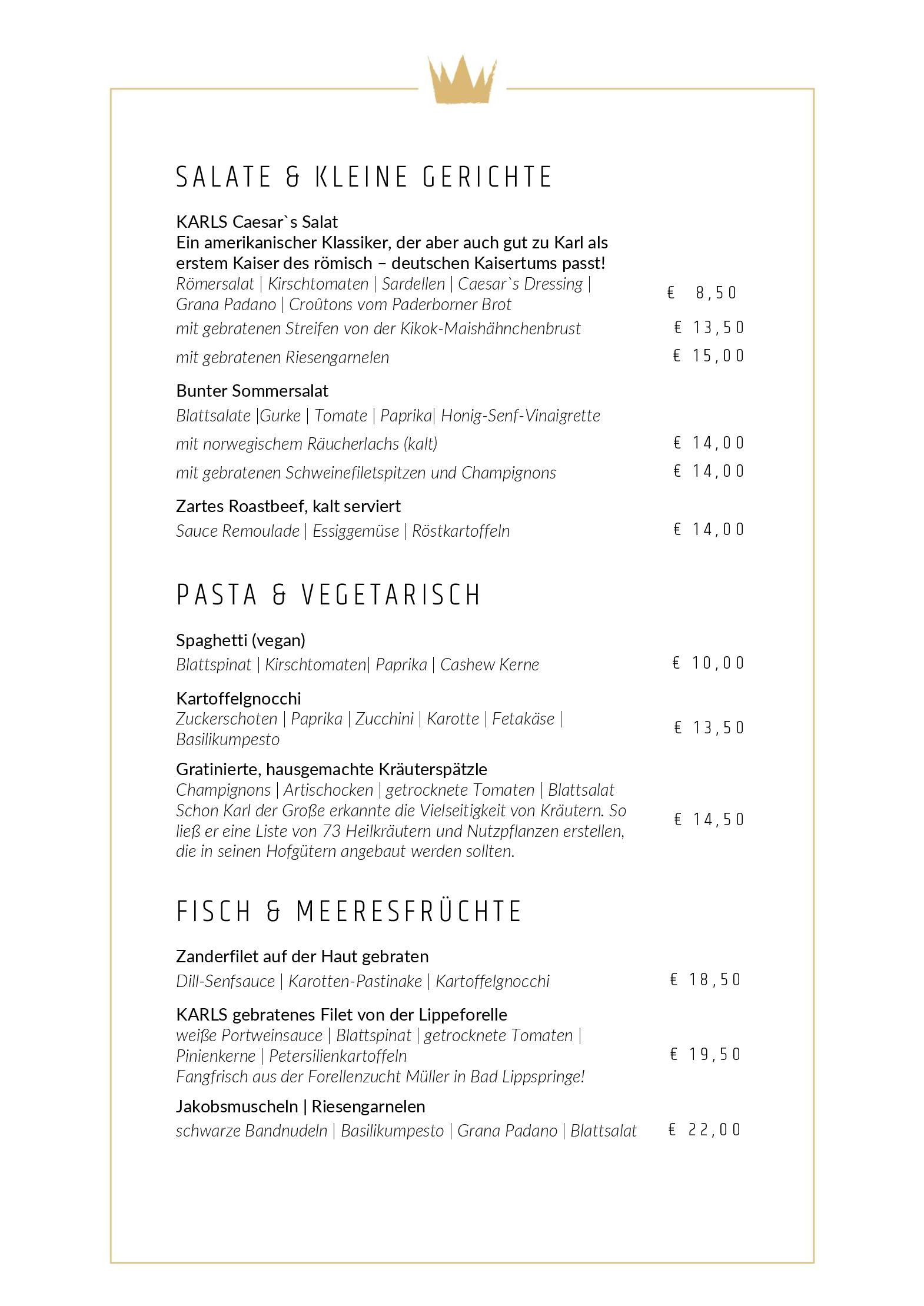 Speisekarte karl - Restaurant am Park  in Bad Lippspringe, Seite 2