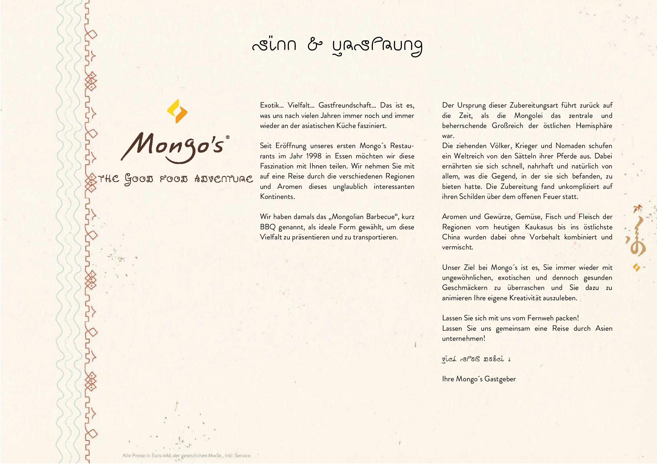 Speisekarte Mongo´s in München, Seite 1