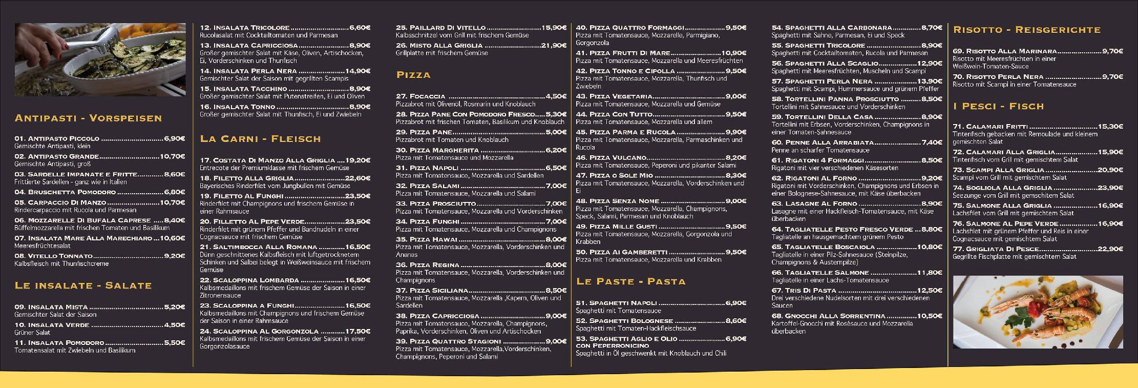 Speisekarte Italienisches Restaurant und Pizzeria Perla Nera in Neubeuern, Seite 1