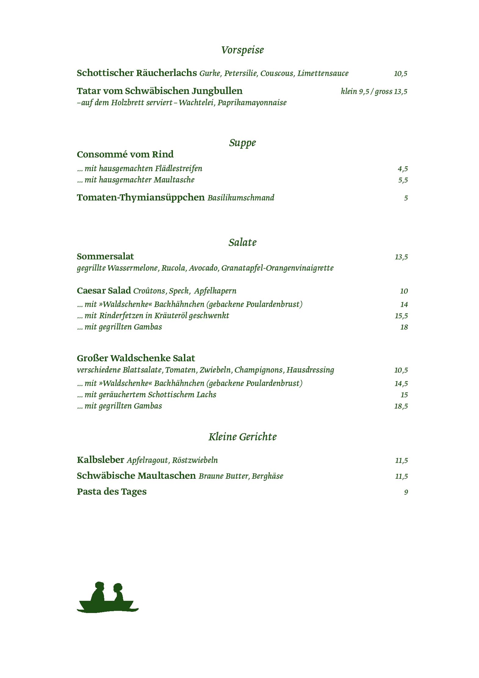 Speisekarte Waldschenke in Schömberg, Seite 1