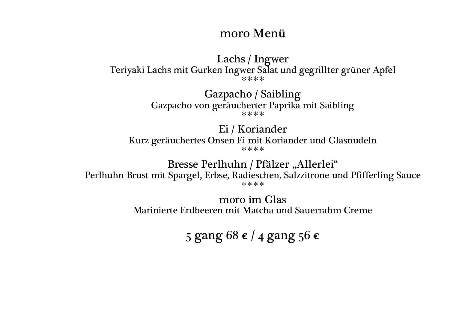 Speisekarte moro Restaurant in Neustadt an der Weinstraße, Seite 1