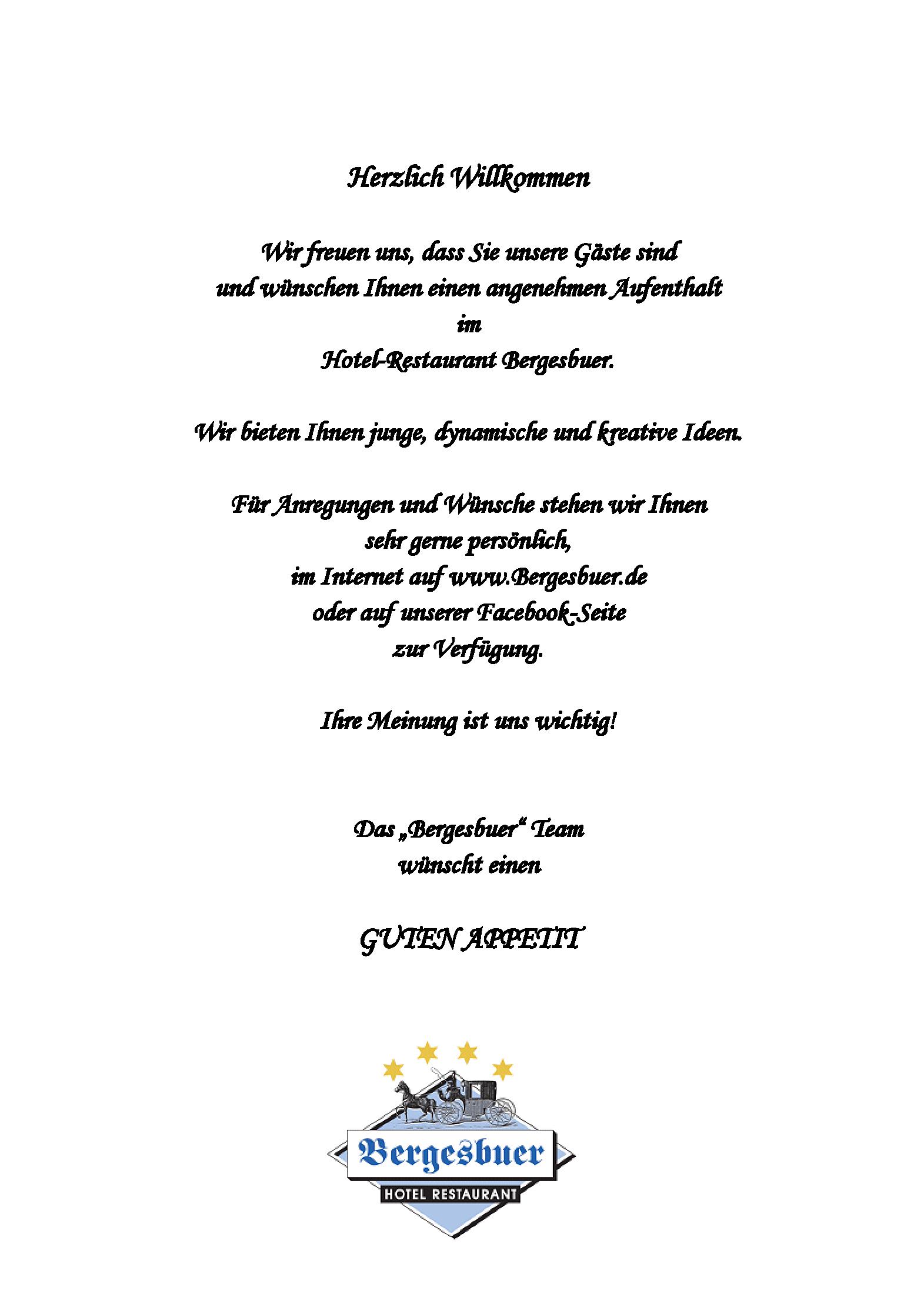 Speisekarte Bergesbuer Hotelrestaurant in Gronau (Westfalen), Seite 1
