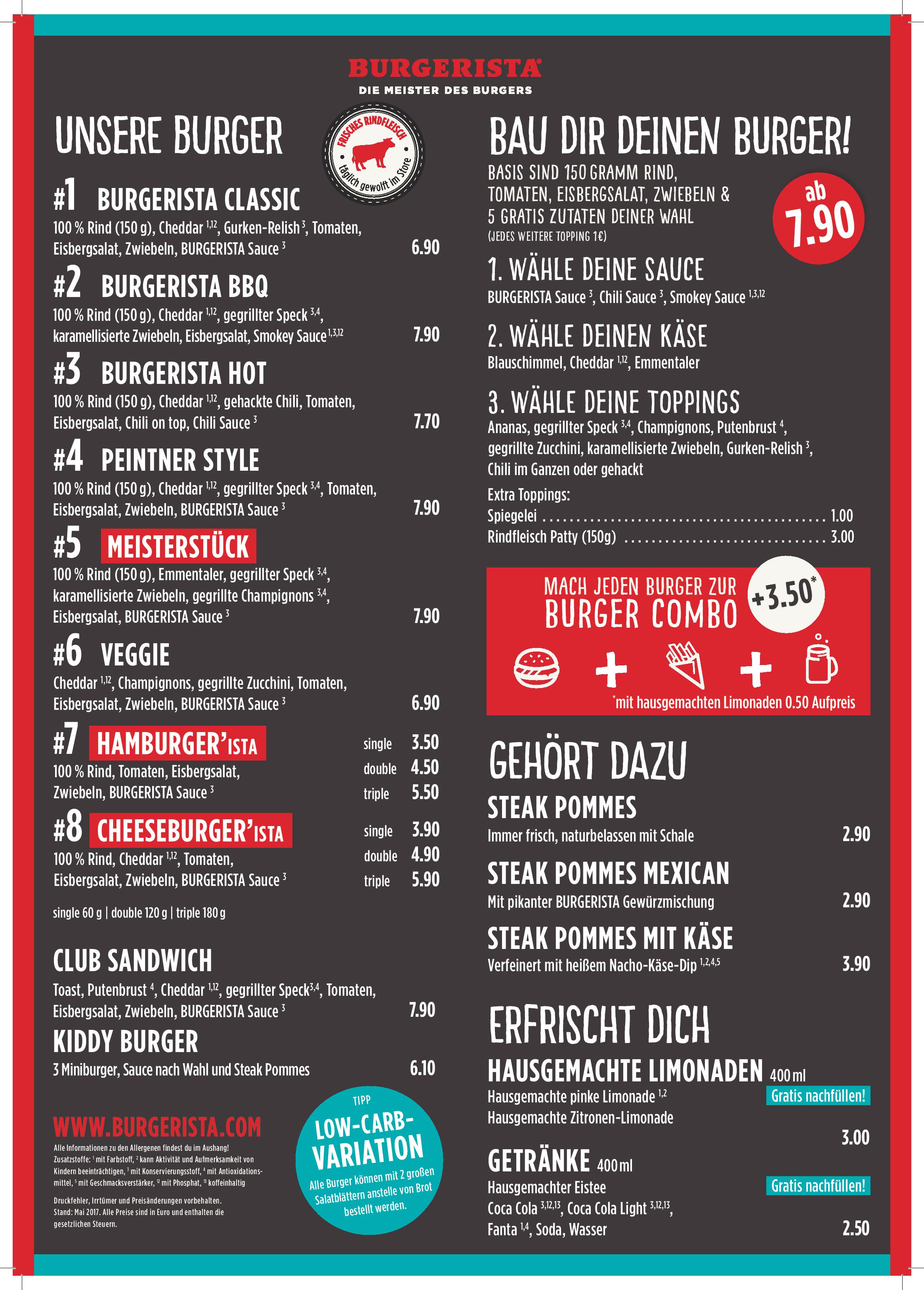 Speisekarte BURGERISTA in Mönchengladbach, Seite 1