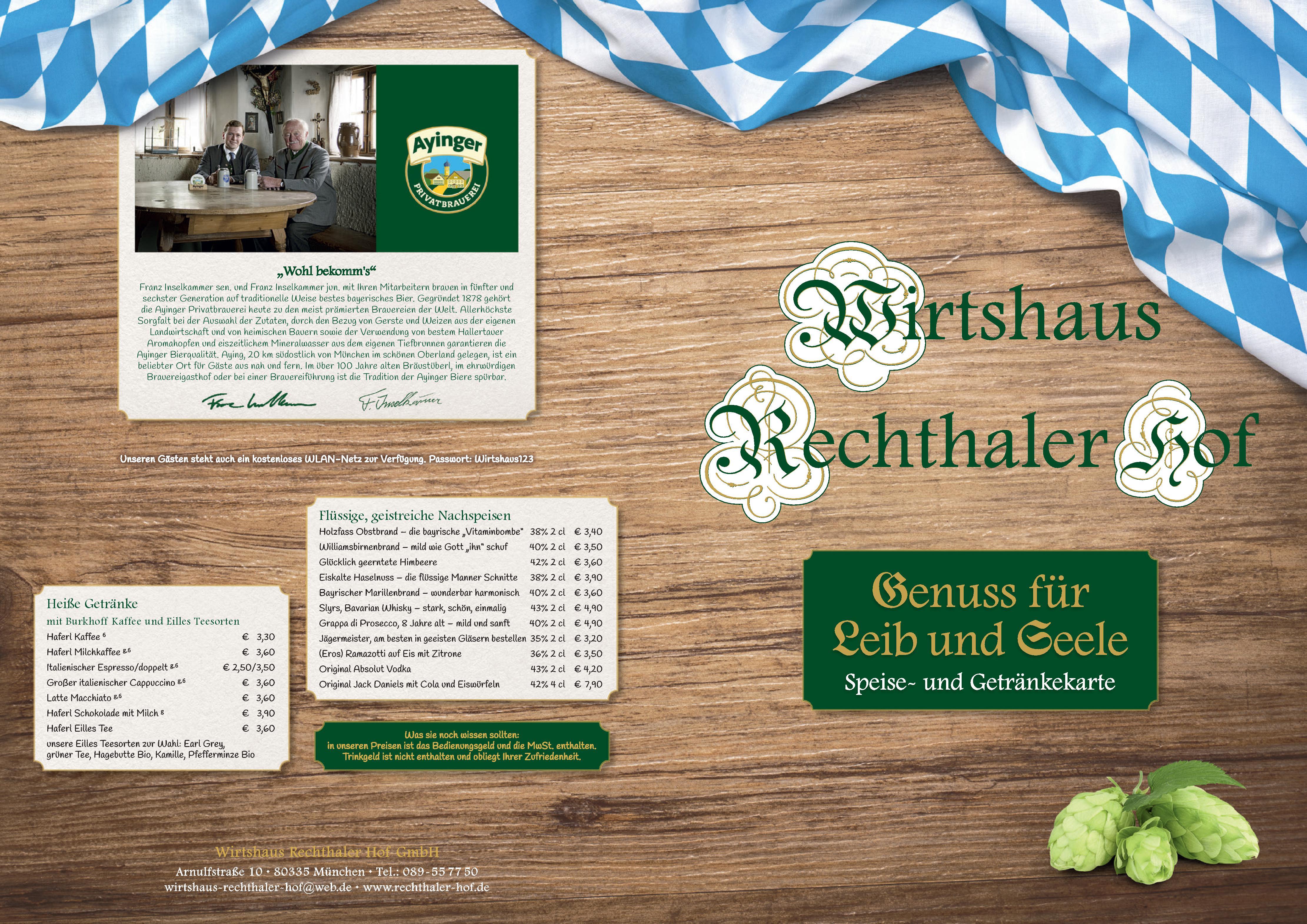 Speisekarte Wirtshaus Rechthaler Hof in München, Seite 1