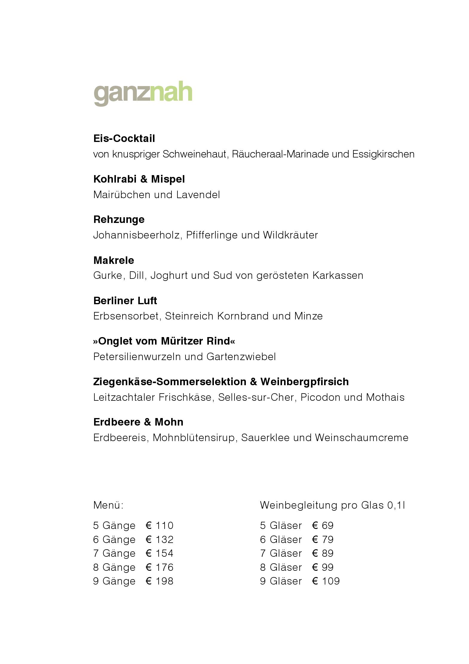 Speisekarte Reinstoff in Berlin, Seite 2