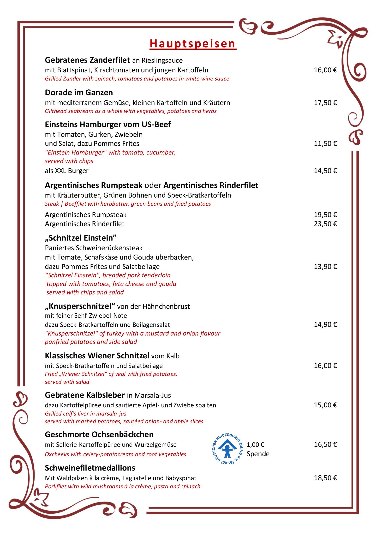 Speisekarte Café Einstein in Koblenz, Seite 3