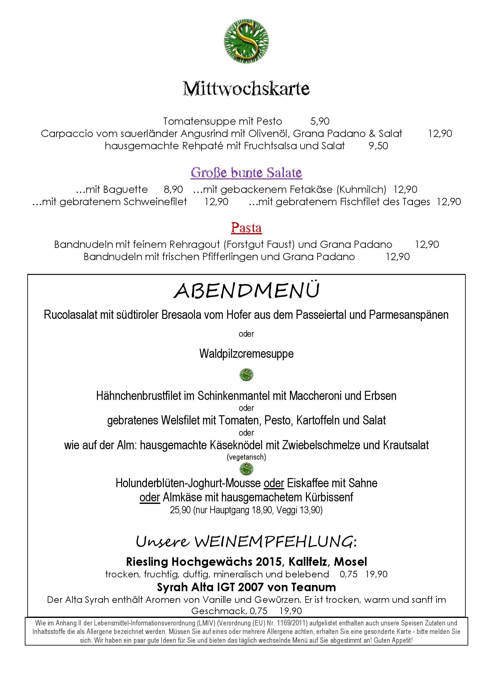Speisekarte Waldhotel Schinkenwirt in Olsberg, Seite 3
