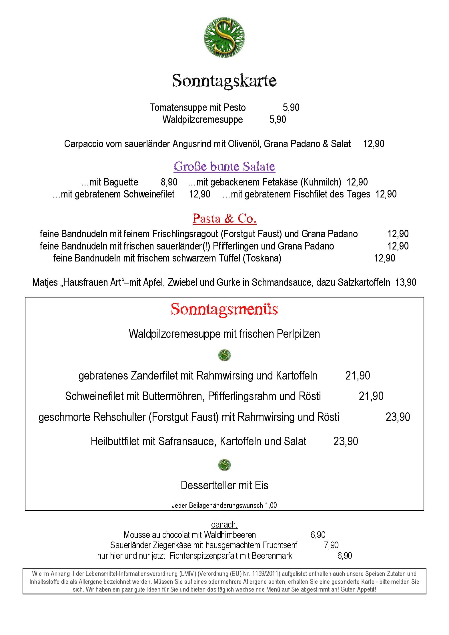Speisekarte Waldhotel Schinkenwirt in Olsberg, Seite 4