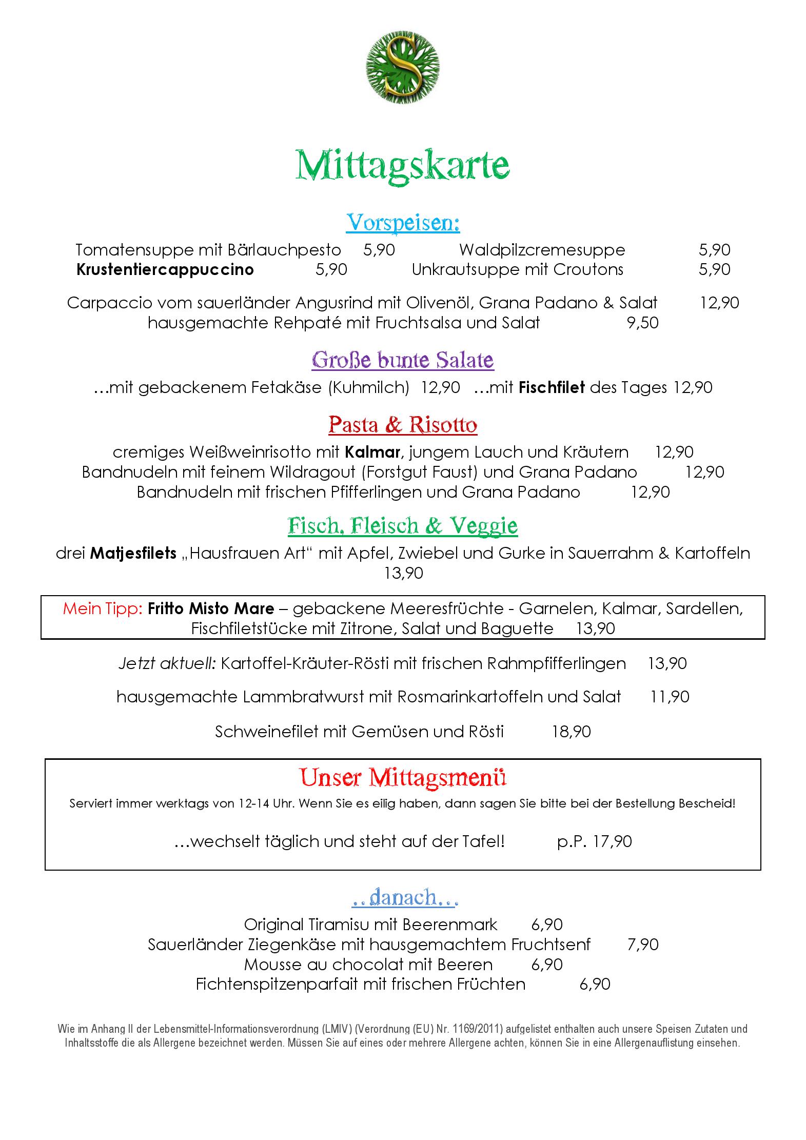 Speisekarte Waldhotel Schinkenwirt in Olsberg, Seite 6