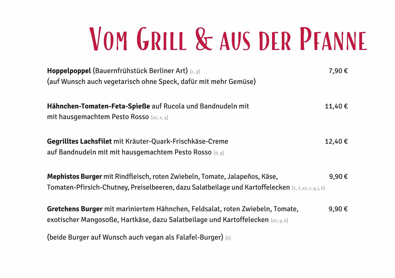 Speisekarte Mephisto - Restaurant, Cafe, Kneipe, Bar & Biergarten in Magdeburg, Seite 11