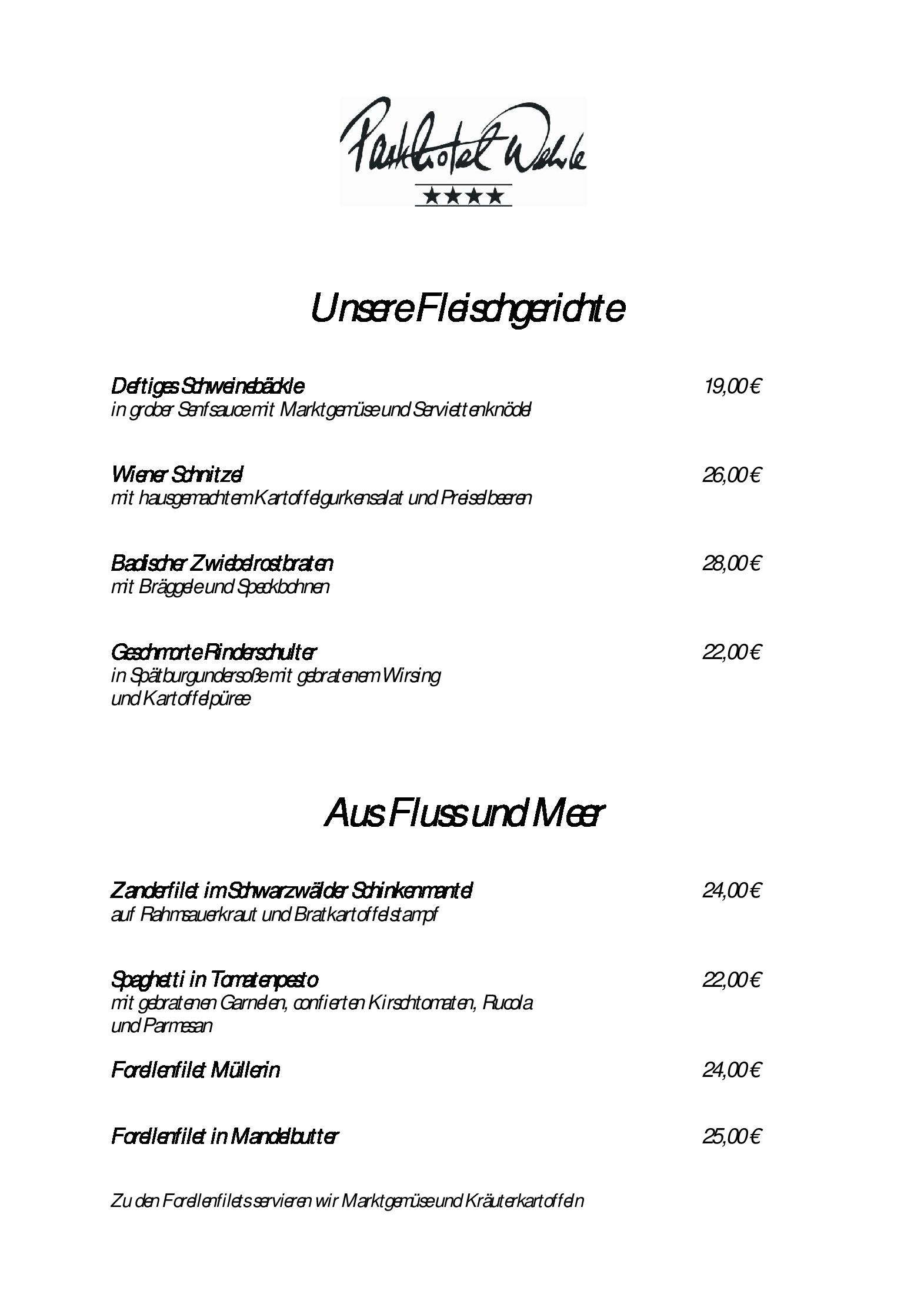Speisekarte Parkhotel Wehrle GmbH in Triberg, Seite 2