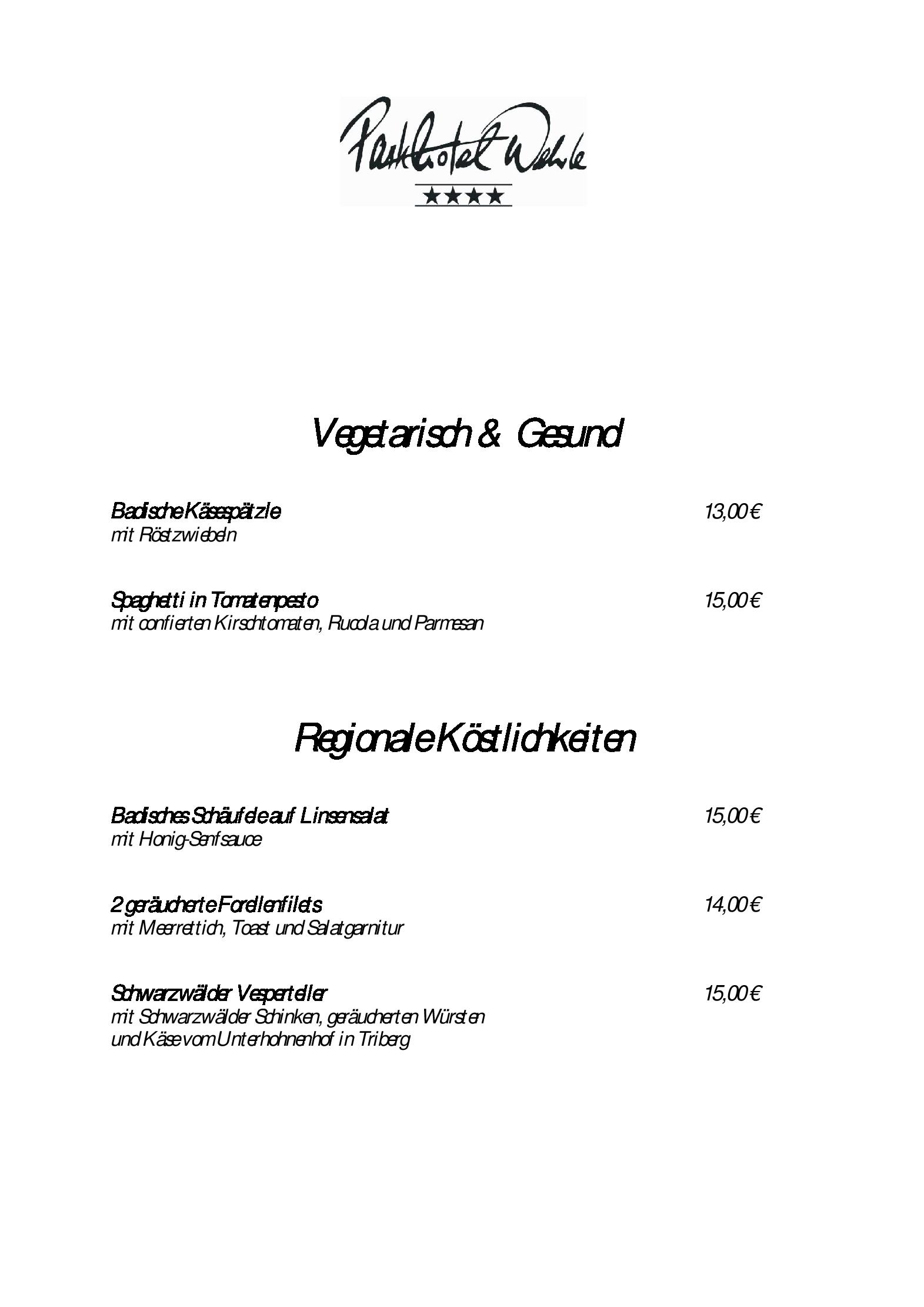 Speisekarte Parkhotel Wehrle GmbH in Triberg, Seite 3