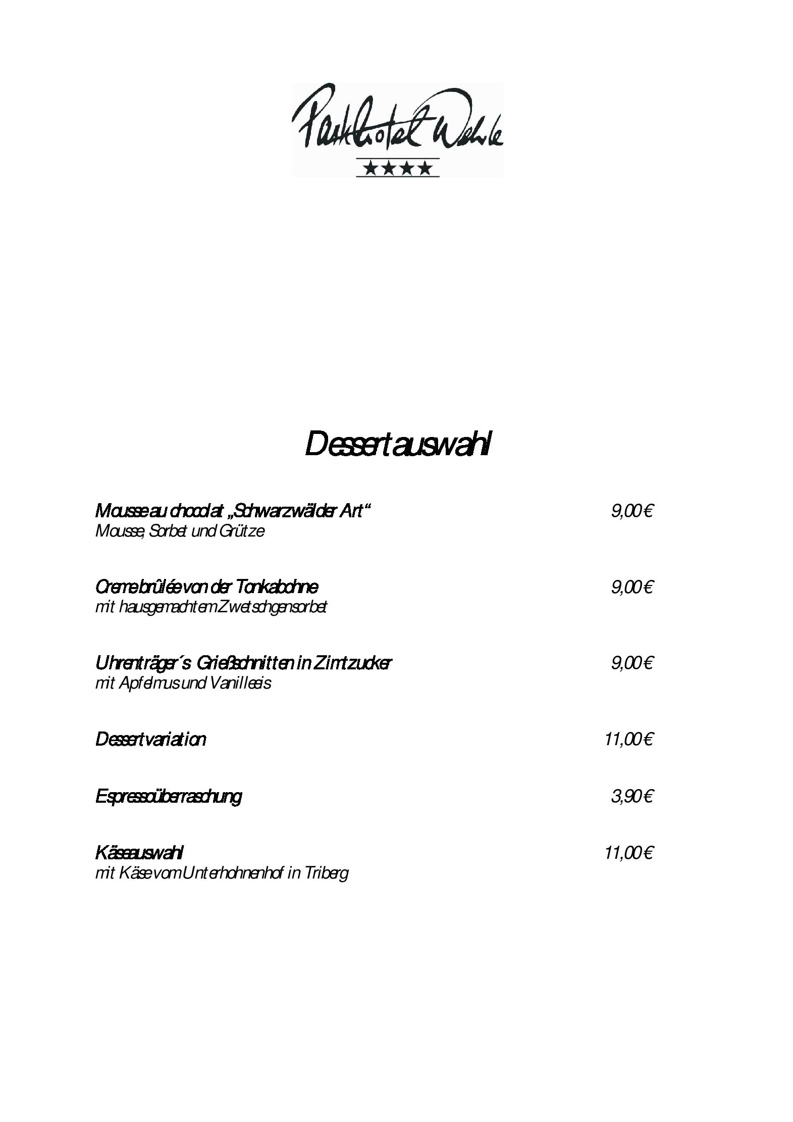 Speisekarte Parkhotel Wehrle GmbH in Triberg, Seite 4