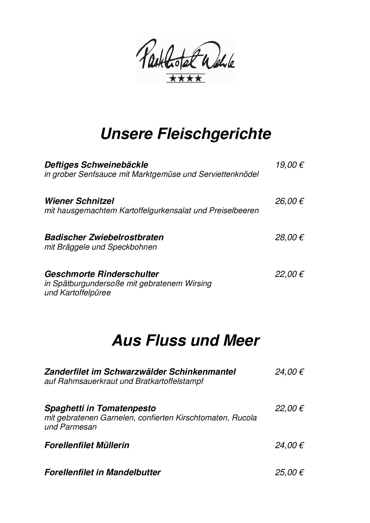 Speisekarte Parkhotel Wehrle GmbH in Triberg, Seite 8