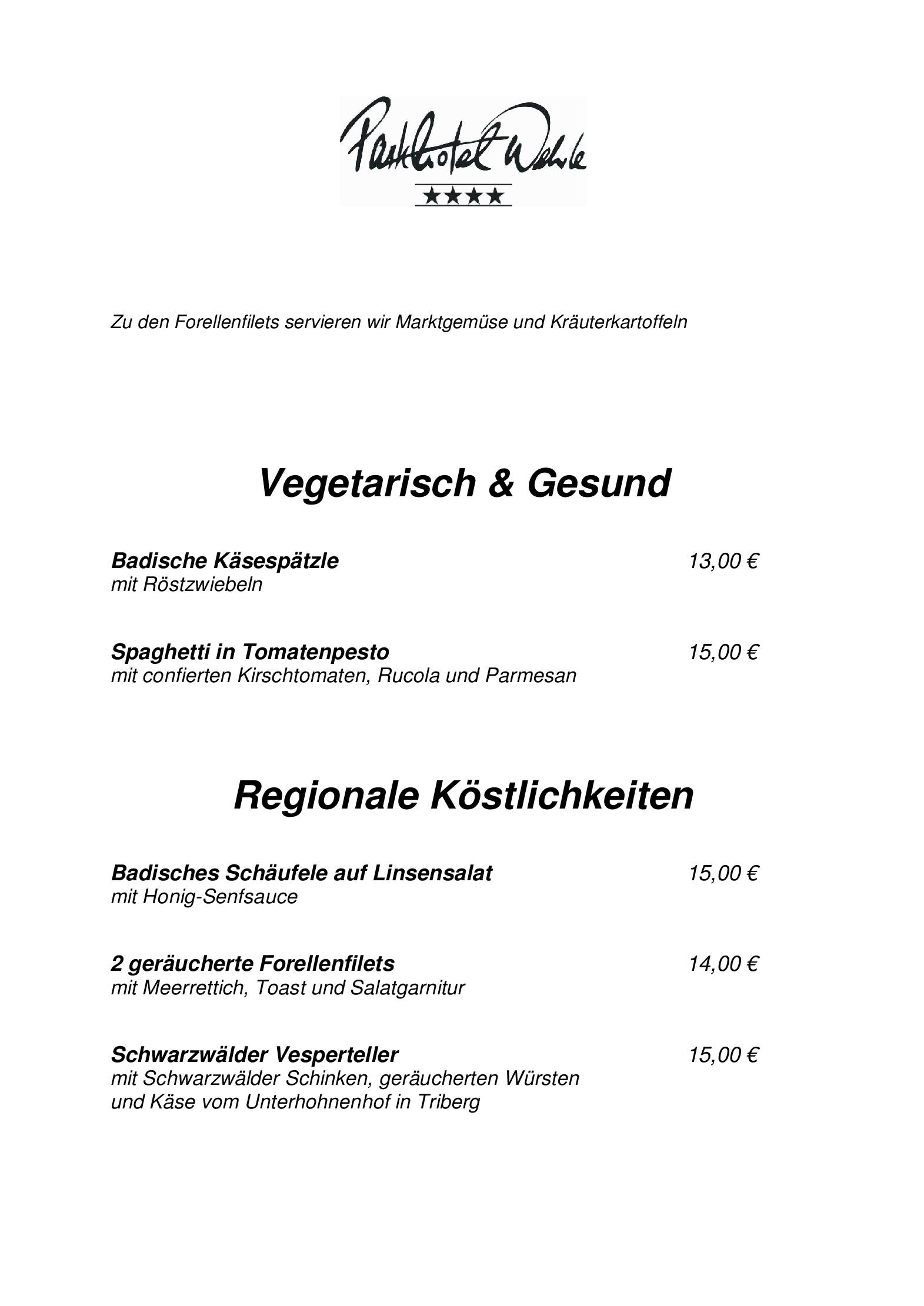 Speisekarte Parkhotel Wehrle GmbH in Triberg, Seite 9