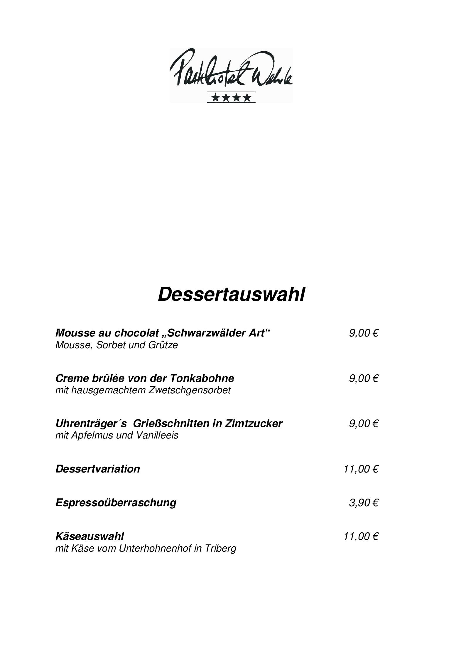 Speisekarte Parkhotel Wehrle GmbH in Triberg, Seite 10