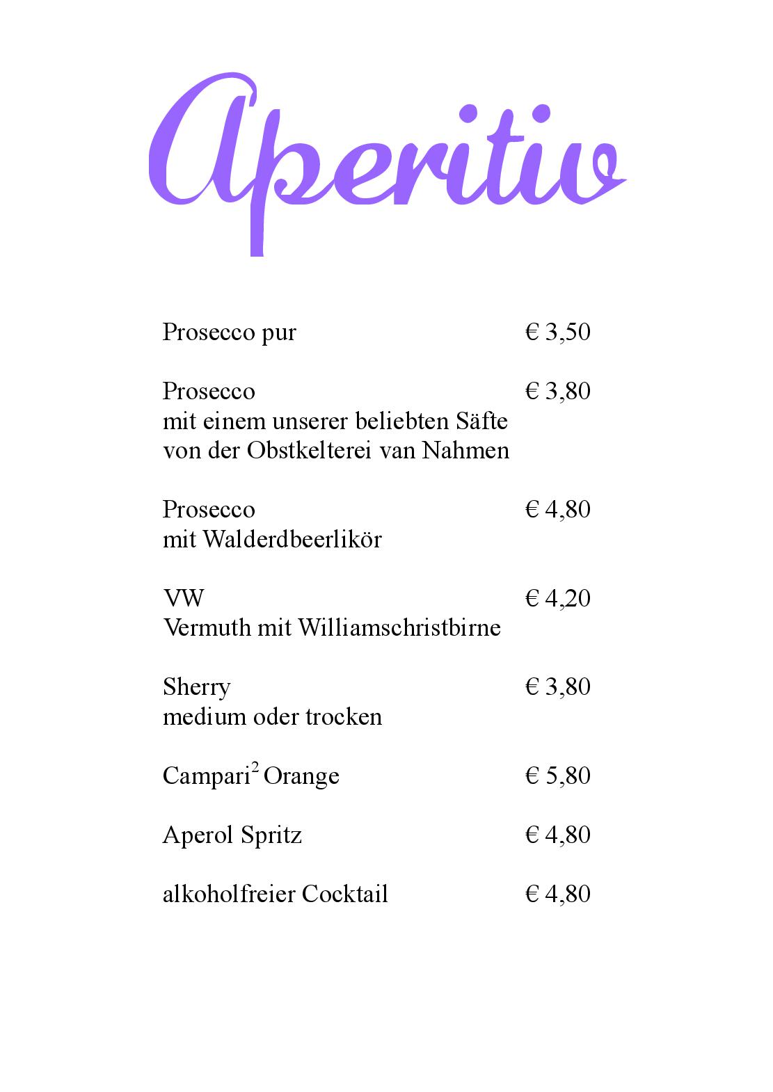 Speisekarte Zum Hasen Hein in Hamminkeln, Seite 1