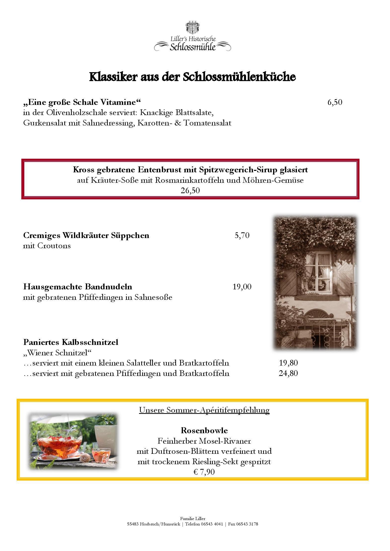 Speisekarte Historische Schlossmühle in Horbruch, Seite 3