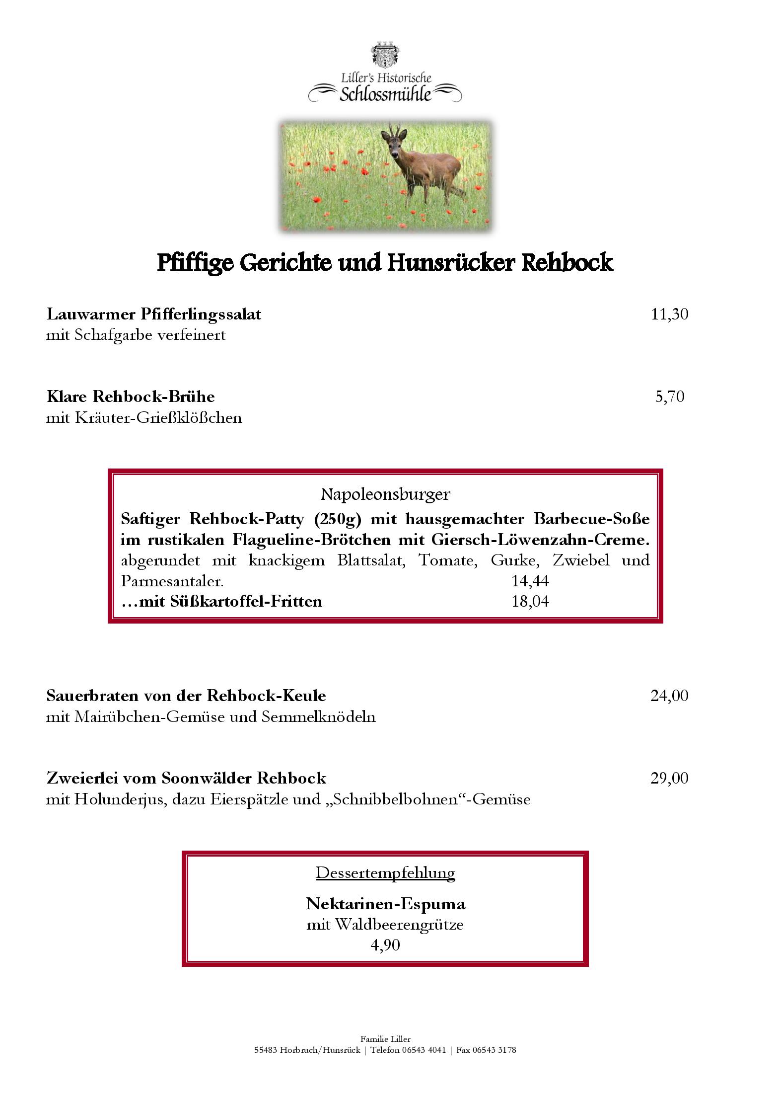 Speisekarte Historische Schlossmühle in Horbruch, Seite 4