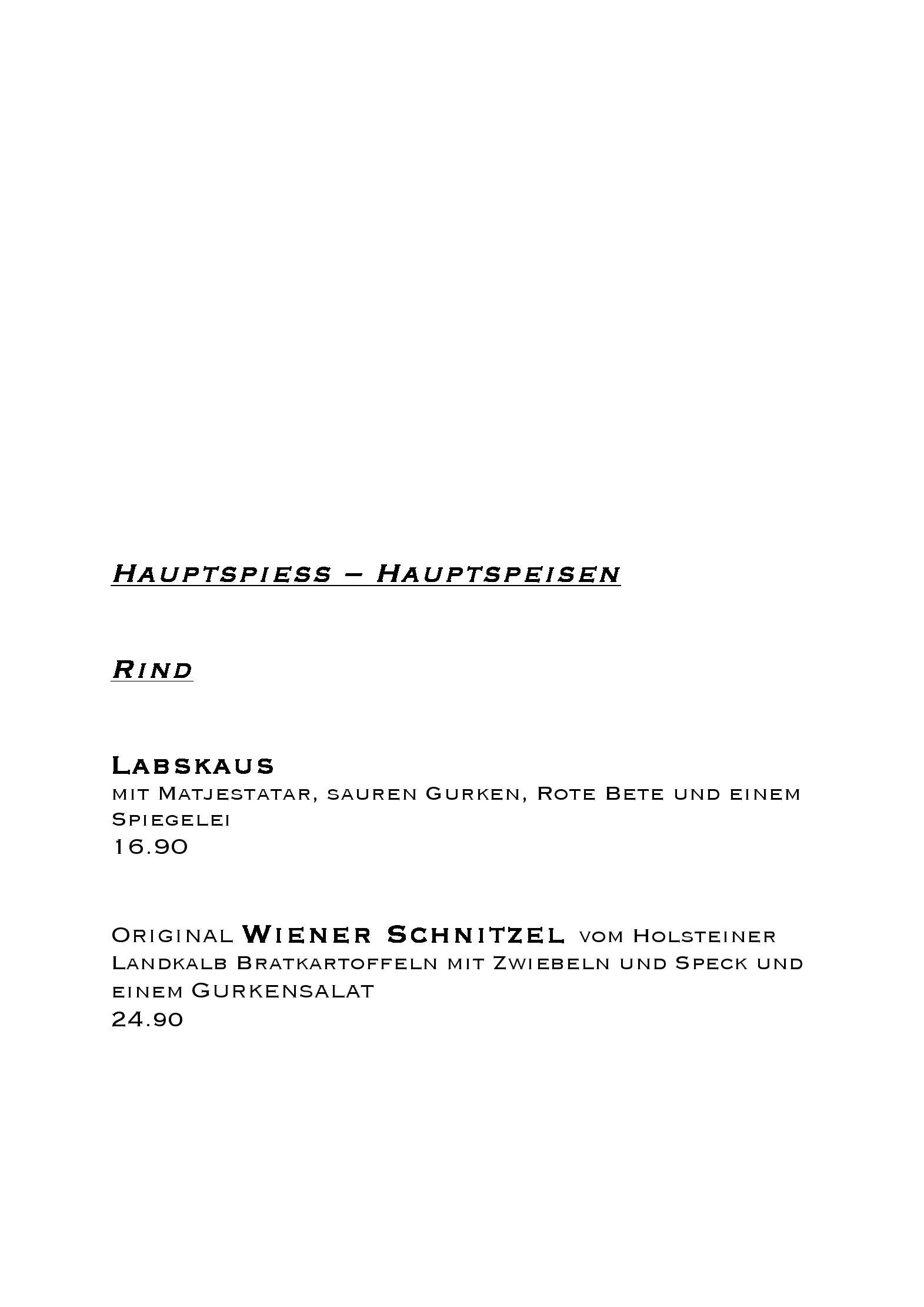 Speisekarte Restaurant Schoppenhauer in Hamburg, Seite 1