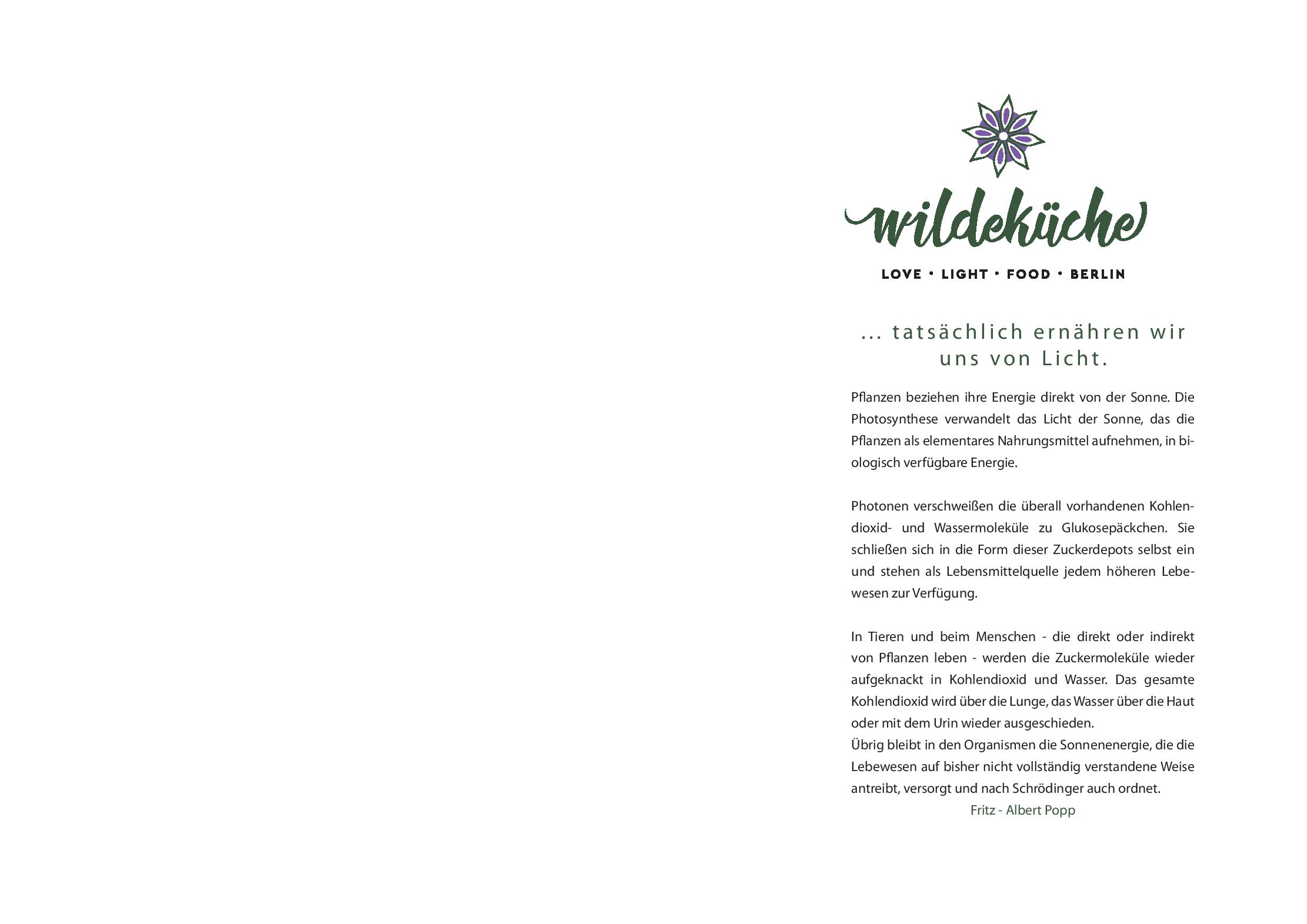 Speisekarte Wildeküche in Berlin, Seite 1
