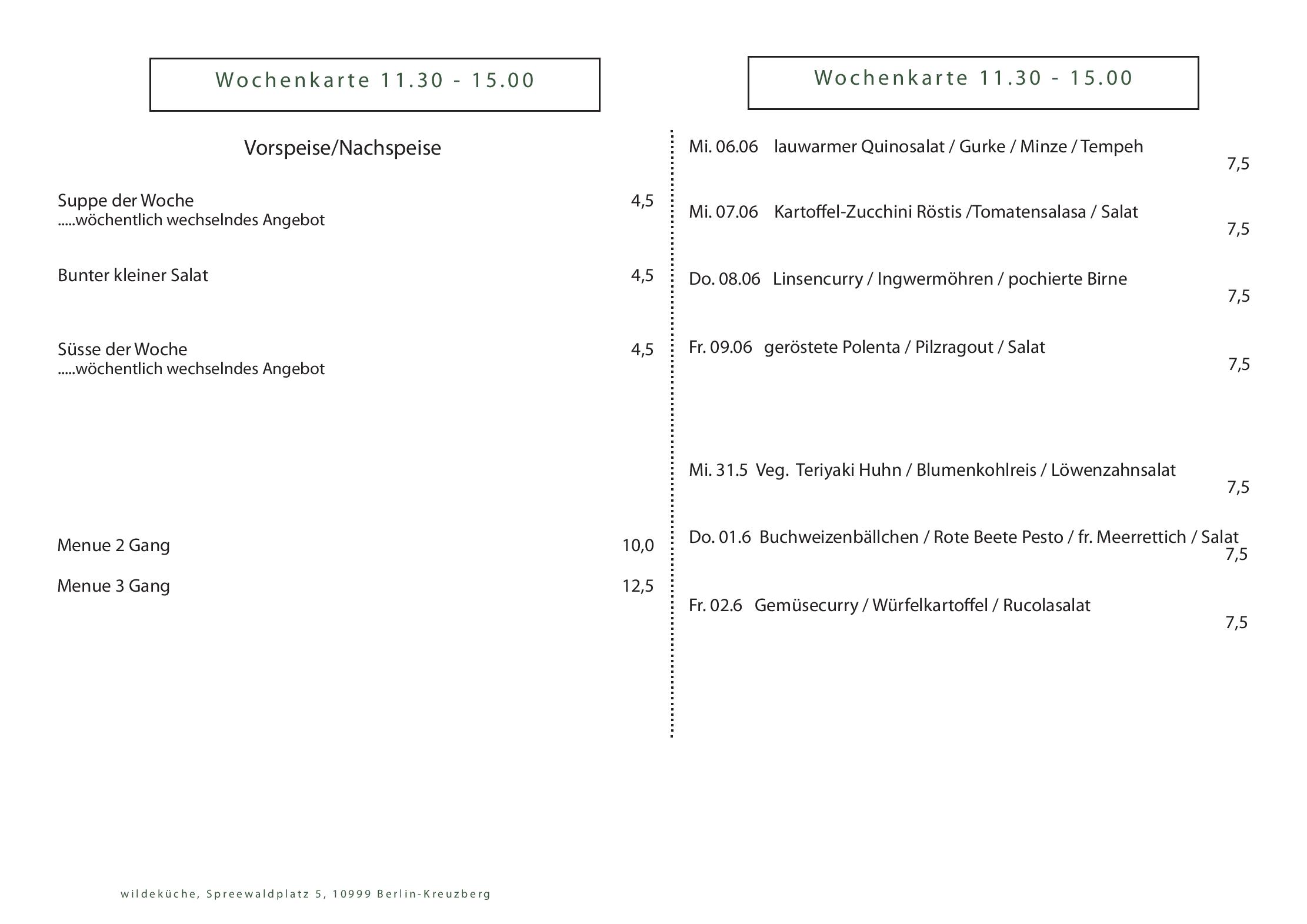 Speisekarte Wildeküche in Berlin, Seite 2
