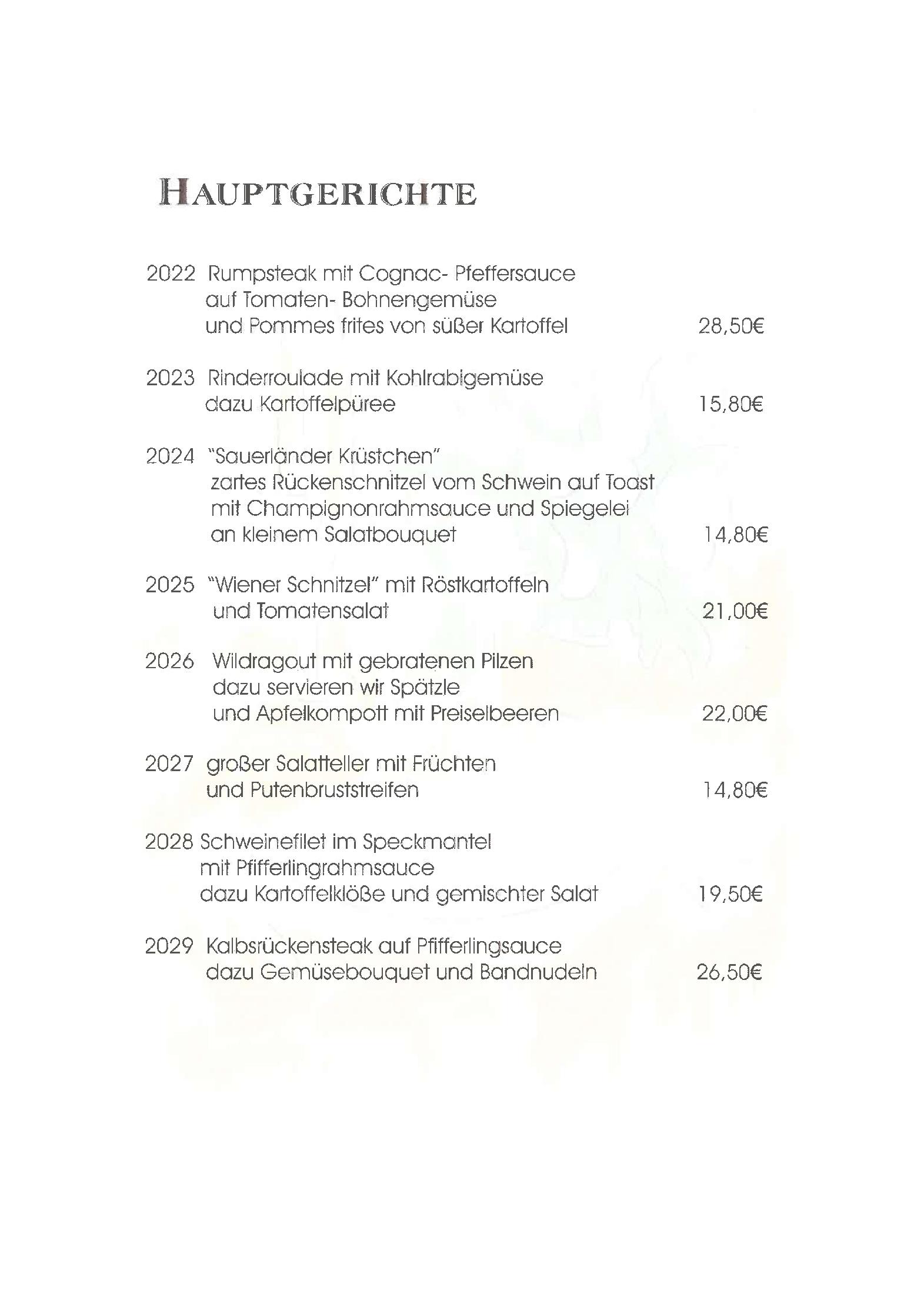Speisekarte Ferienhotel Stockhausen in Schmallenberg, Seite 2