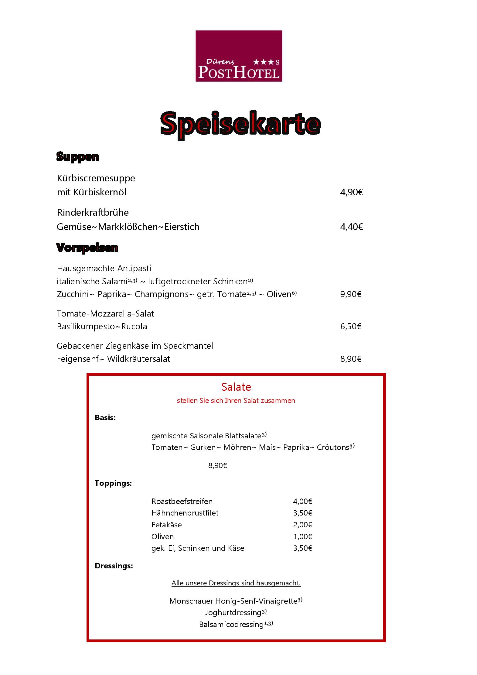 Speisekarte Dürens Posthotel GmbH in Düren, Seite 1