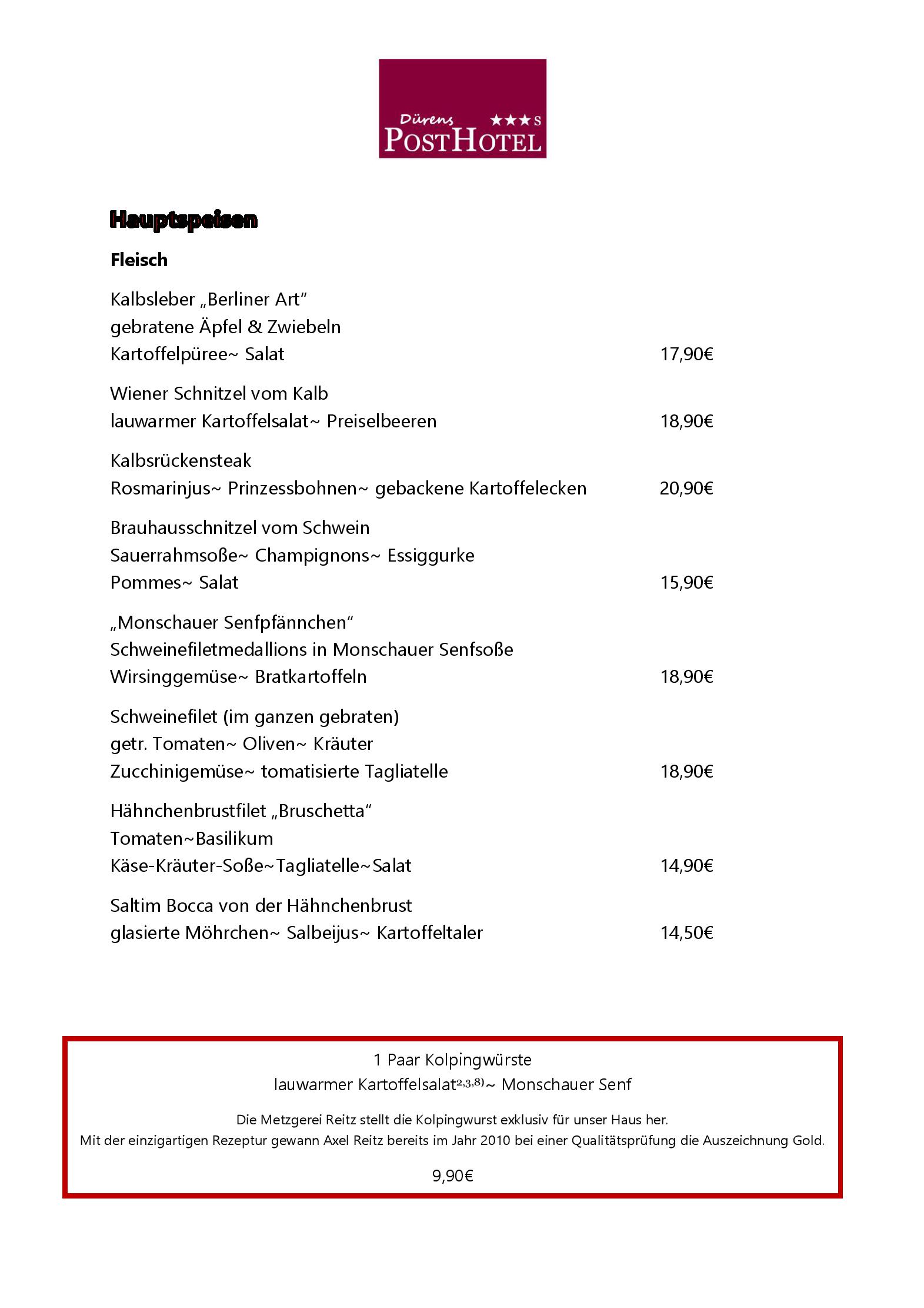 Speisekarte Dürens Posthotel GmbH in Düren, Seite 2