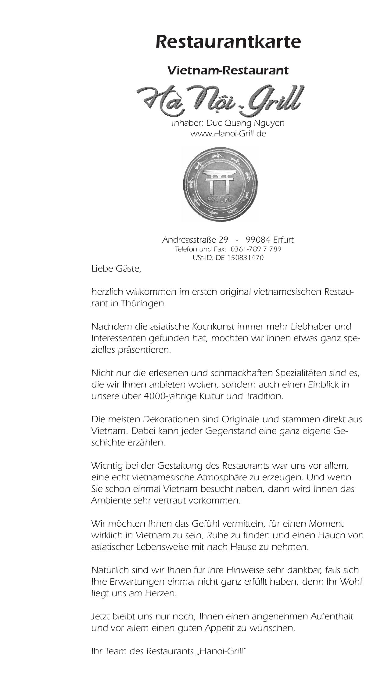 Speisekarte Hanoi Grill Erfurt in Erfurt, Seite 1