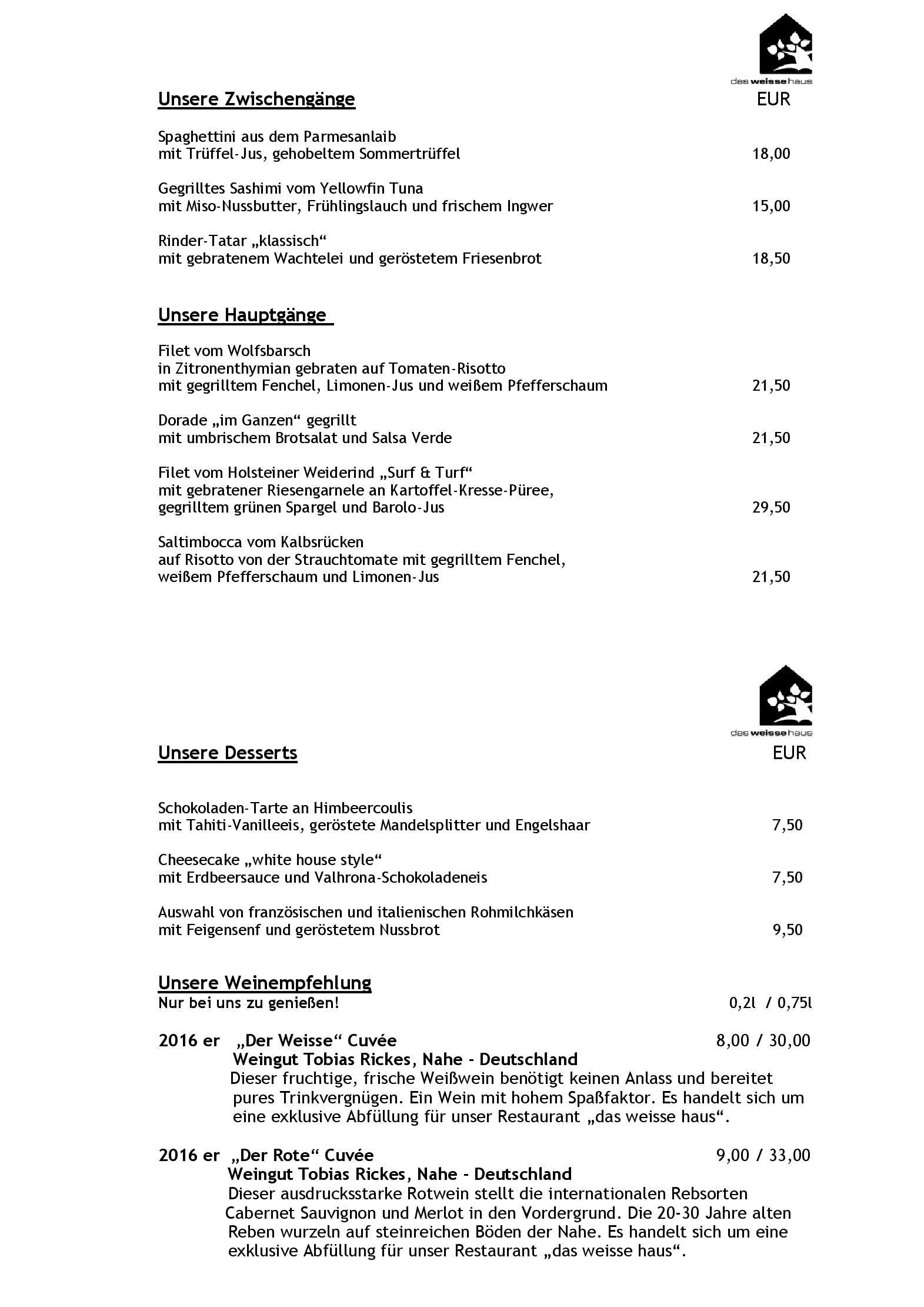 Speisekarte Das Weisse Haus in Hamburg, Seite 6
