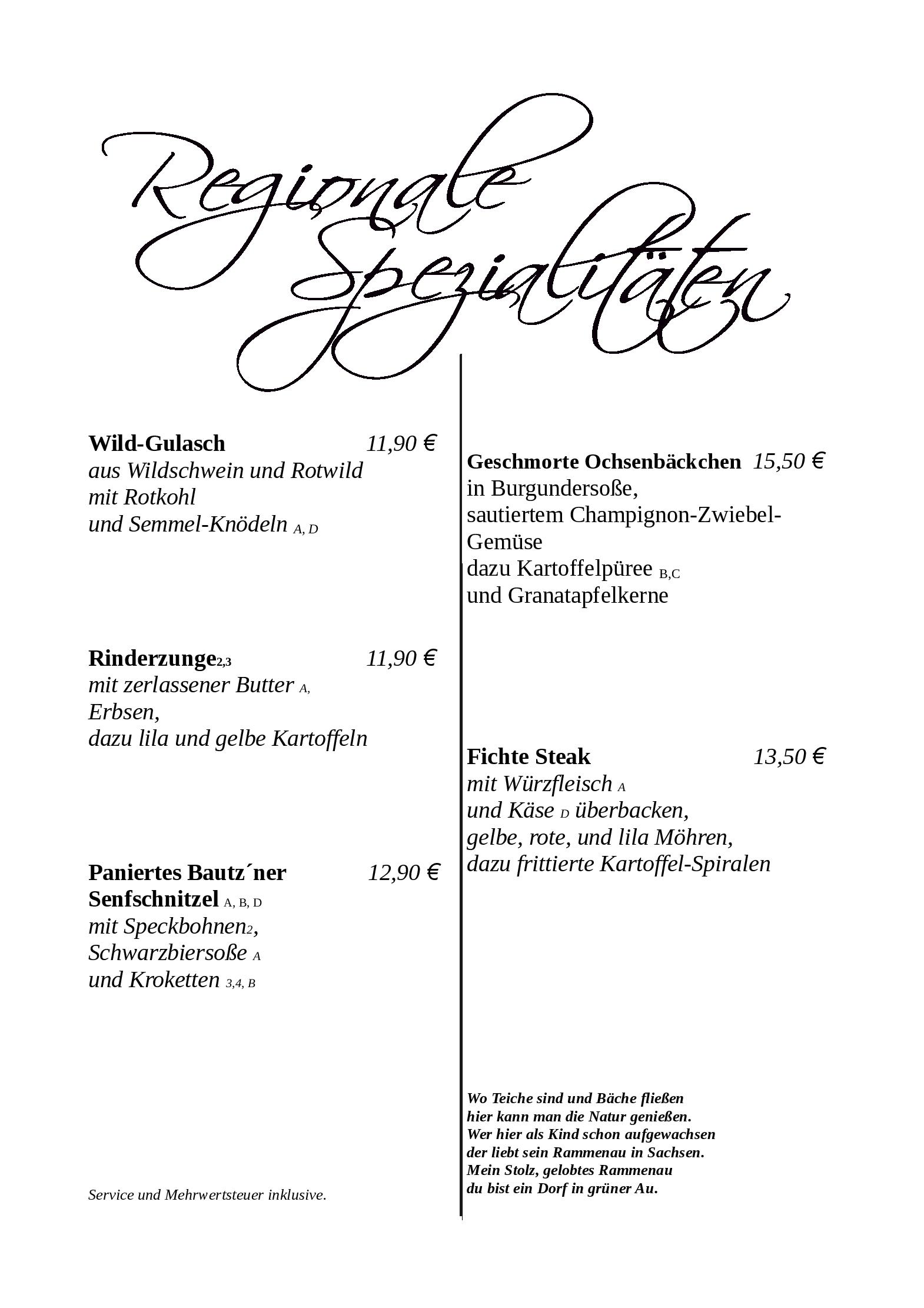 Speisekarte Fichtestube in Rammenau, Seite 10