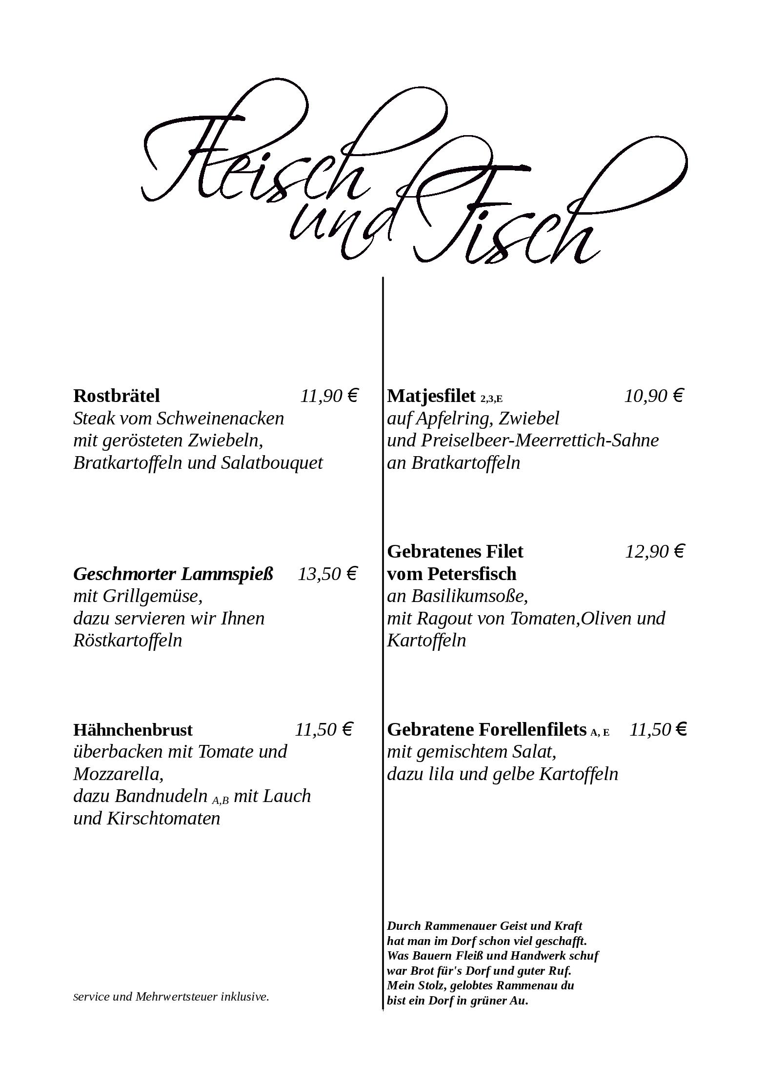 Speisekarte Fichtestube in Rammenau, Seite 11