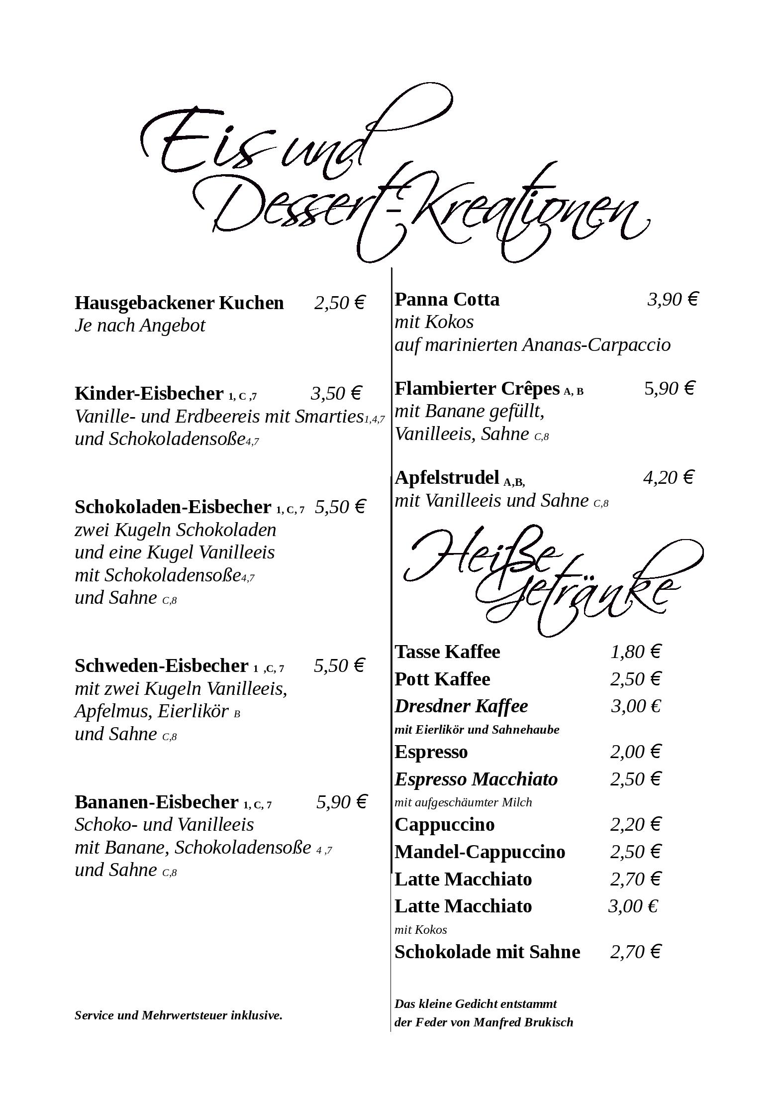 Speisekarte Fichtestube in Rammenau, Seite 14