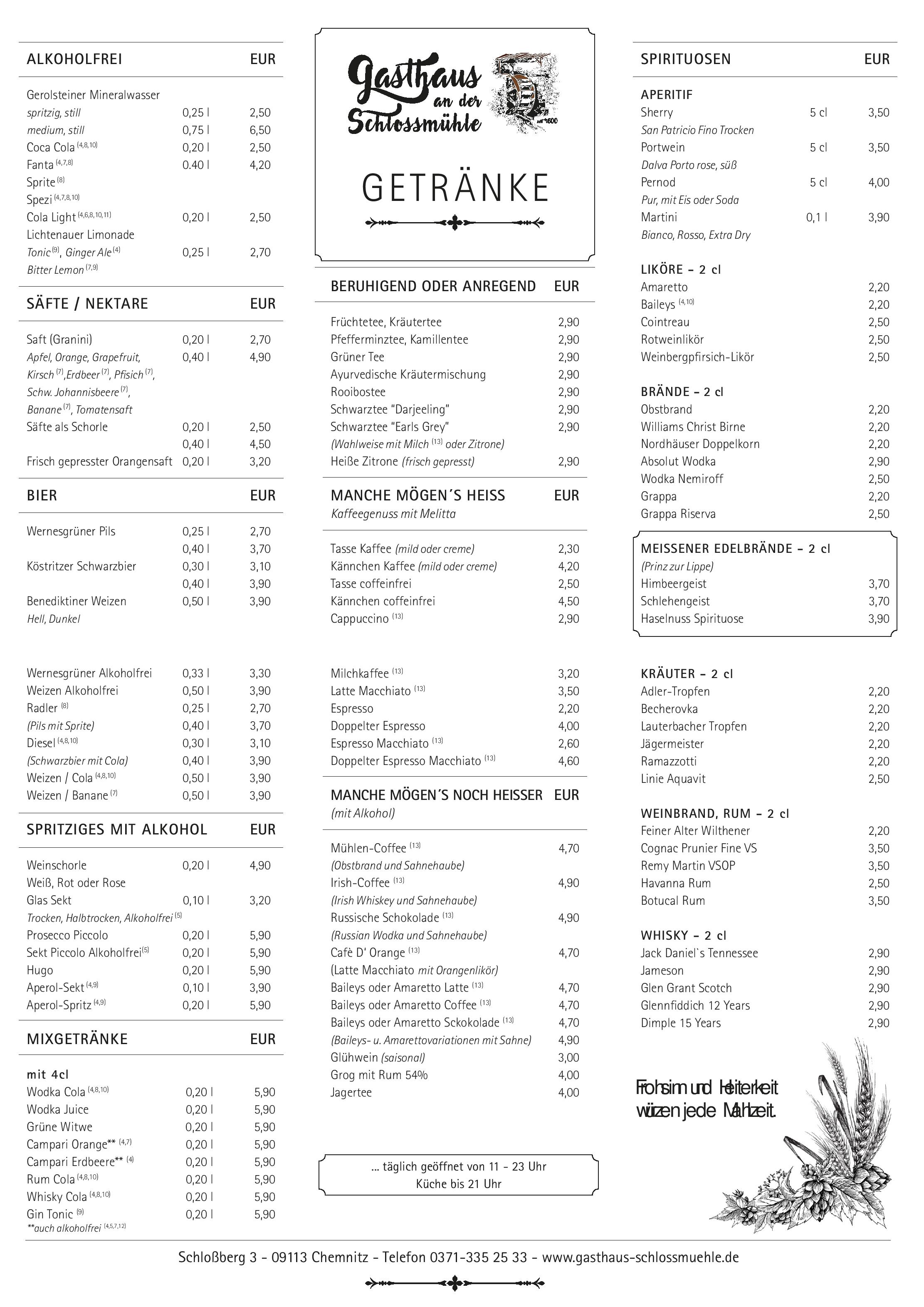 Speisekarte Gasthaus 'An der Schloßmühle' in Chemnitz, Seite 2