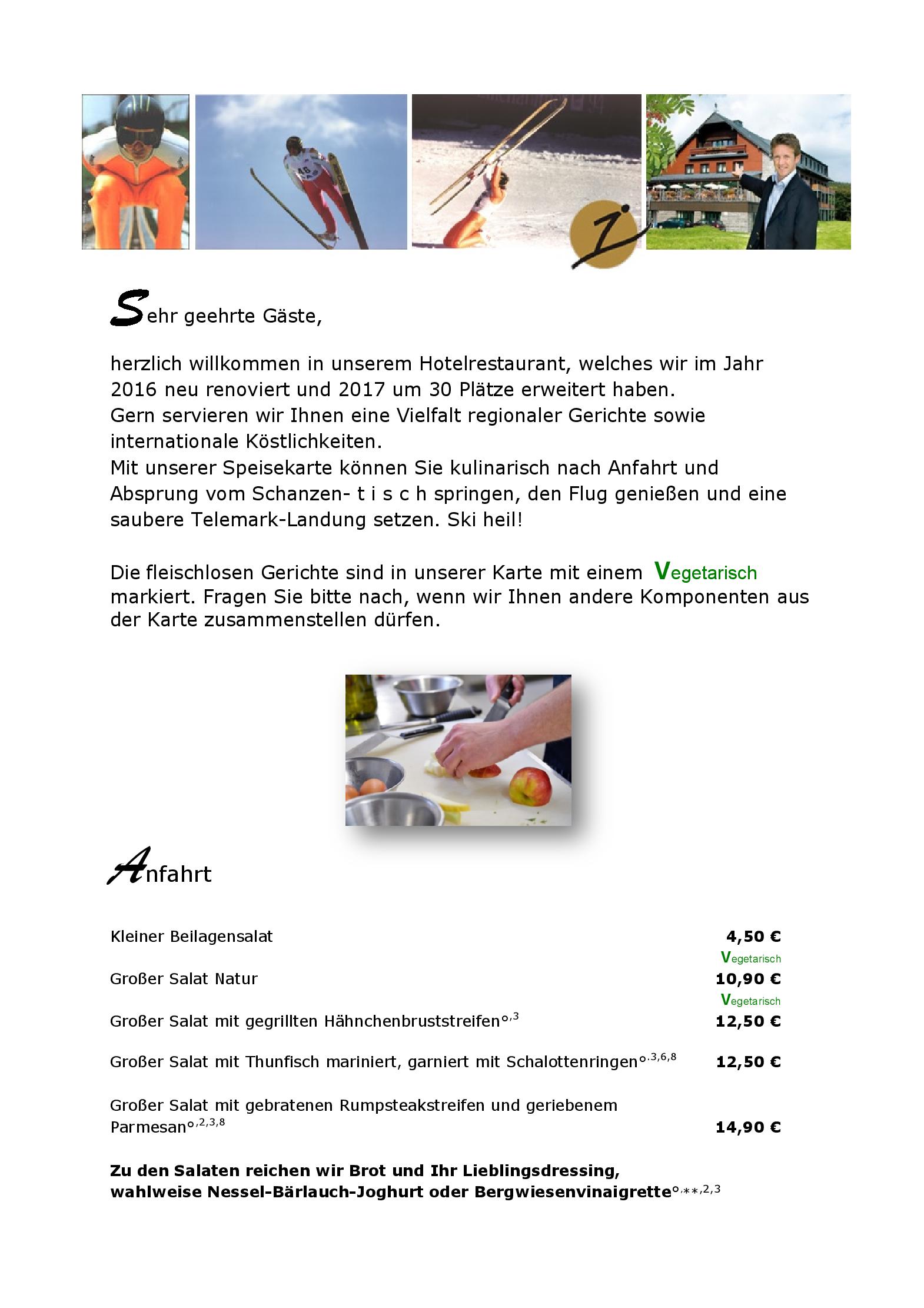 Speisekarte Restaurant im Jens Weißflog Appartementhotel in Oberwiesenthal, Seite 1