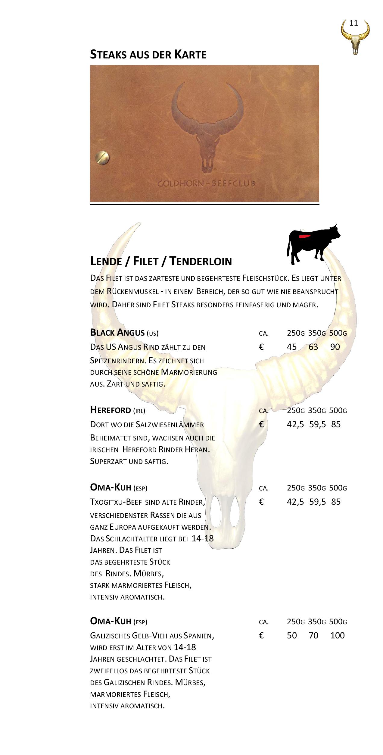 Speisekarte Goldhorn Beefclub in Berlin, Seite 11