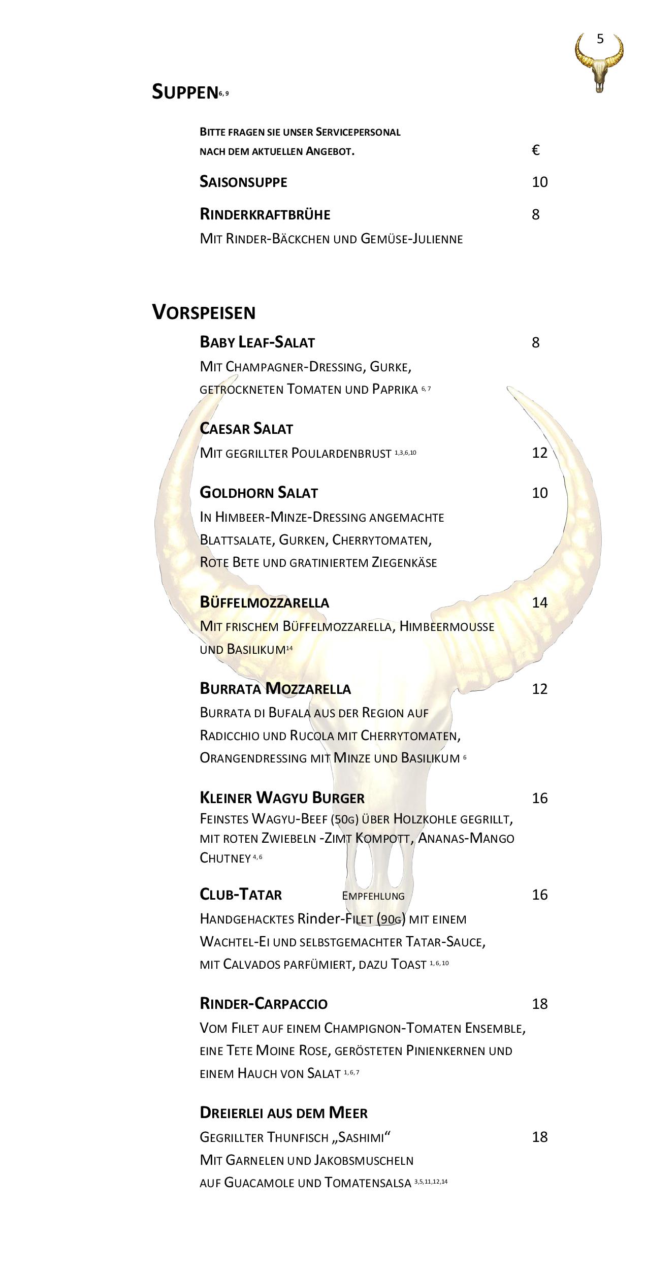 Speisekarte Goldhorn Beefclub in Berlin, Seite 5