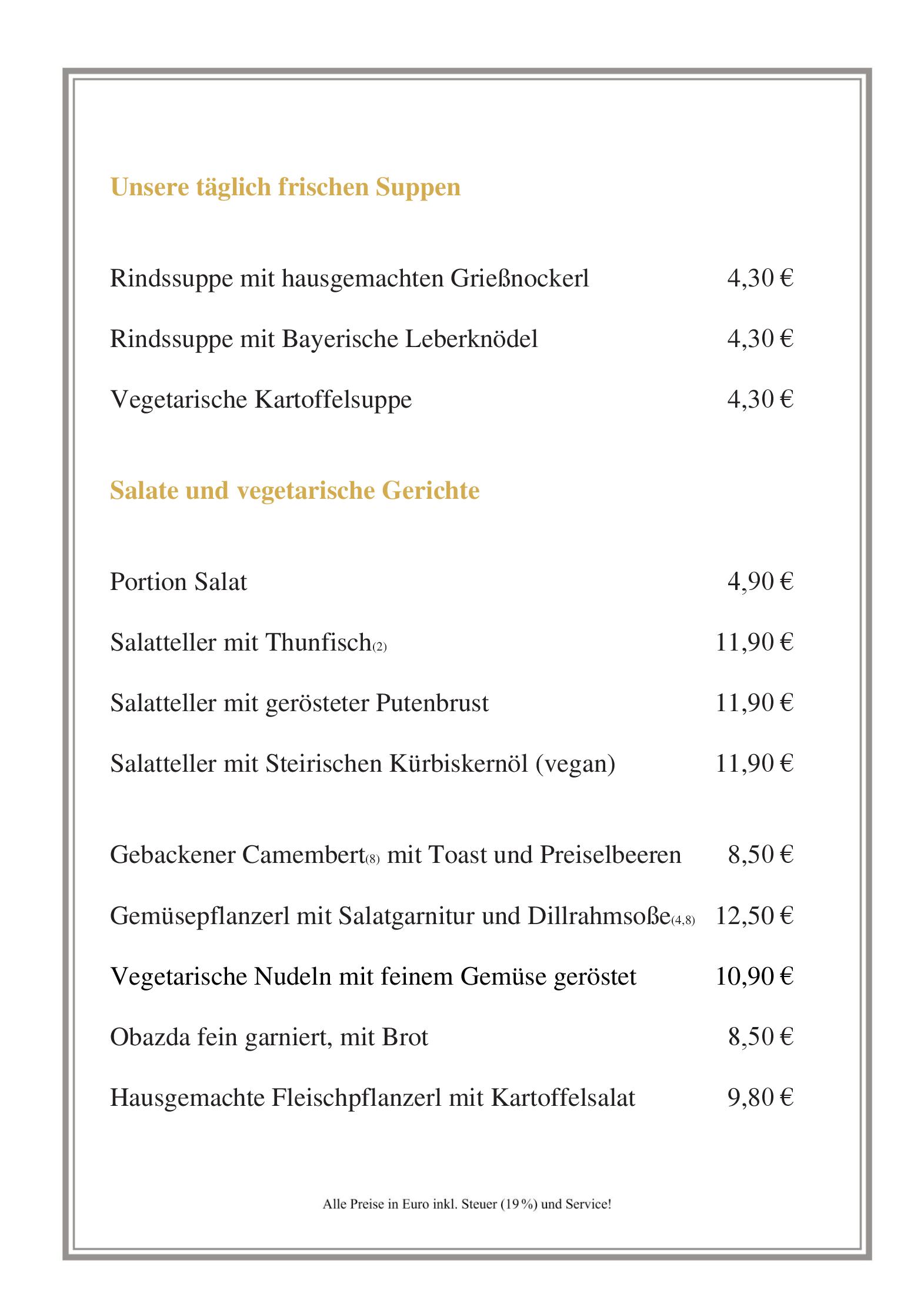 Speisekarte Wirtshaus 'Zum Johann Auer' in Rosenheim, Seite 1