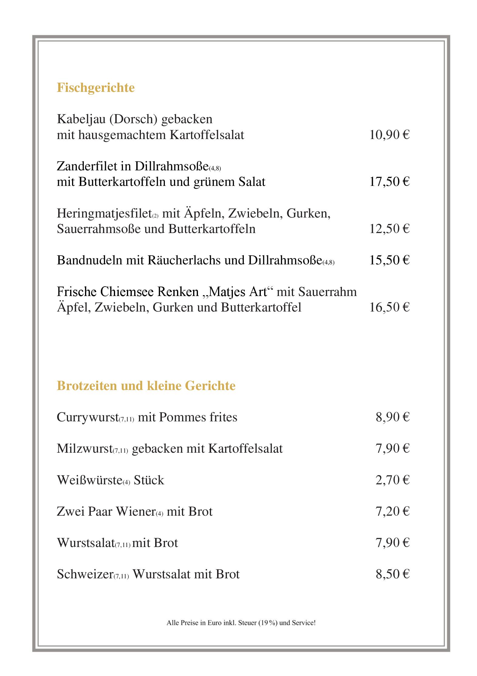 Speisekarte Wirtshaus 'Zum Johann Auer' in Rosenheim, Seite 2