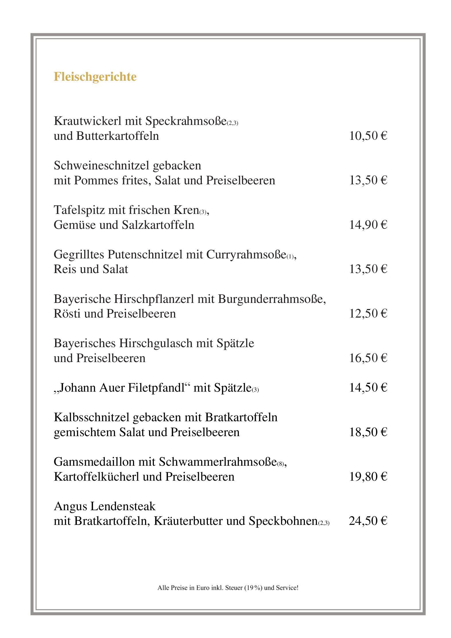 Speisekarte Wirtshaus 'Zum Johann Auer' in Rosenheim, Seite 3