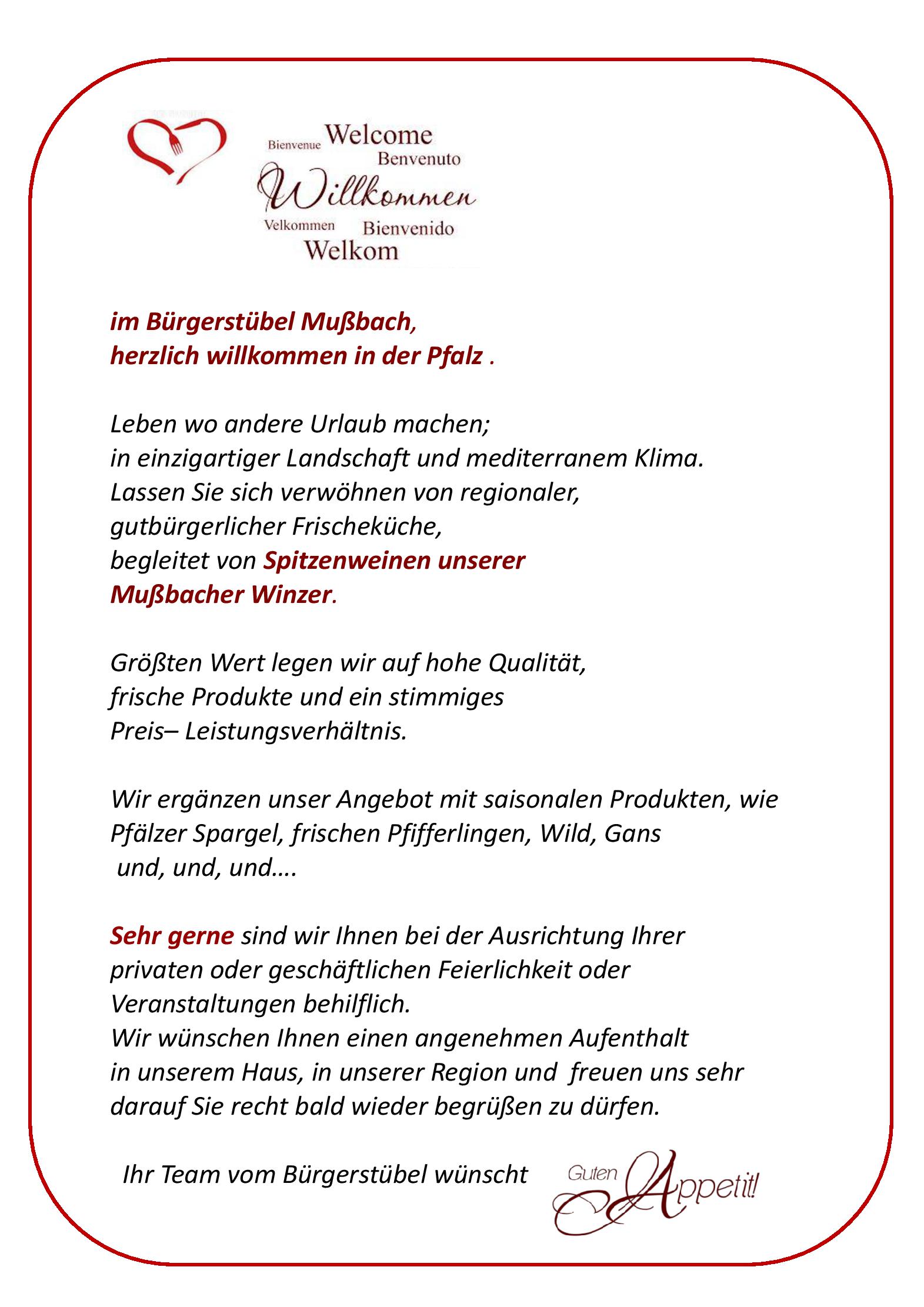 Speisekarte Bürgerstübel Mussbach in Neustadt an der Weinstraße, Seite 2