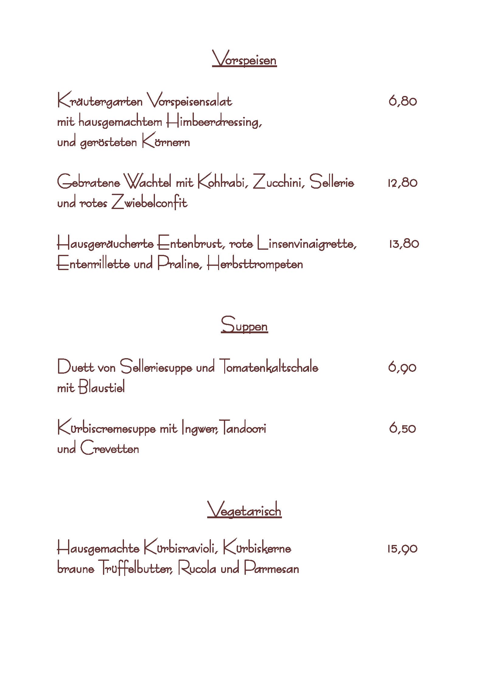 Speisekarte Kräutergarten in Coburg, Seite 1
