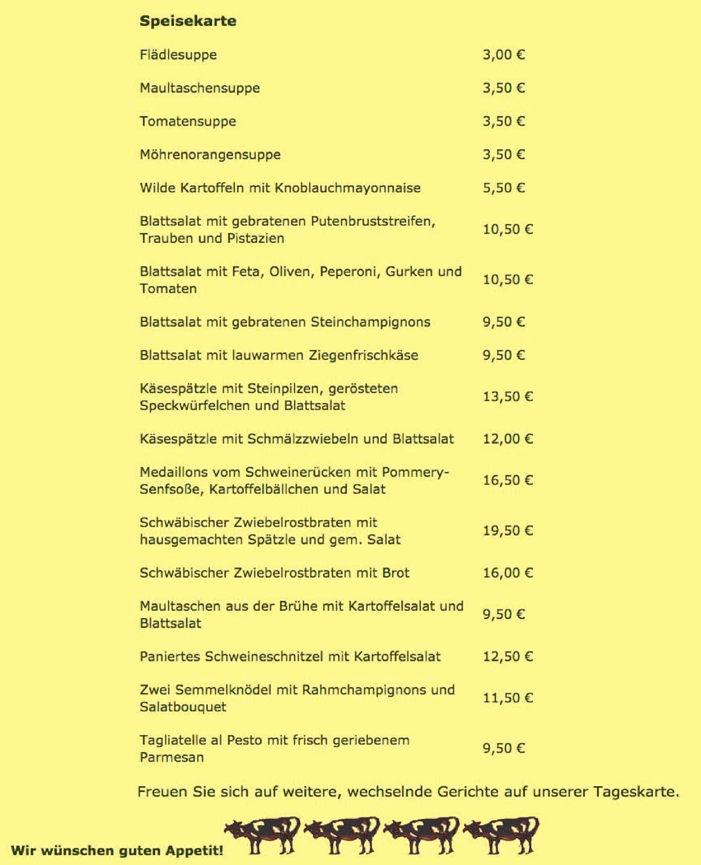 Speisekarte Gasthaus Allgäu in Ludwigsburg, Seite 1