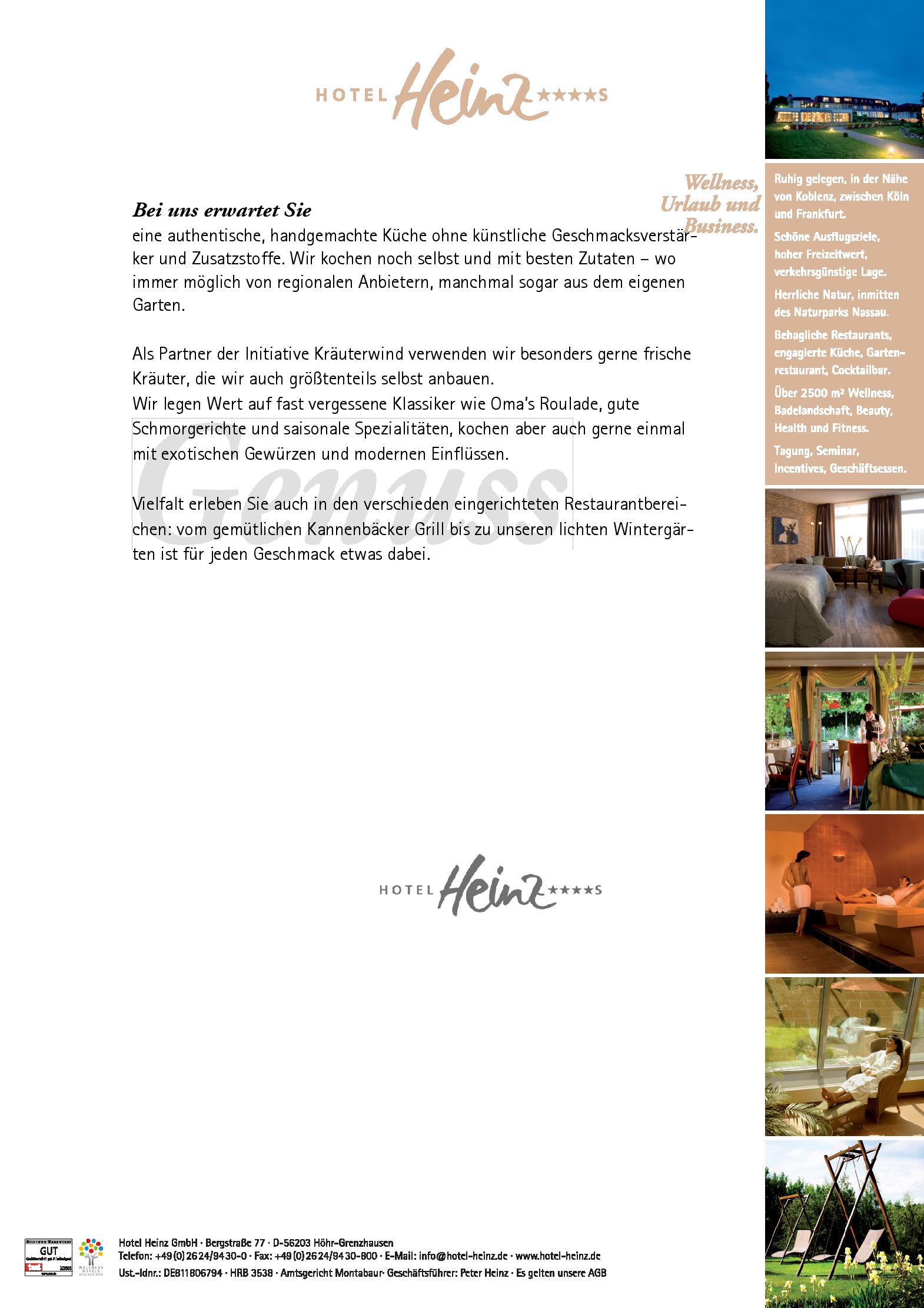 Speisekarte Hotel Heinz Restaurants in Höhr-Grenzhausen, Seite 1