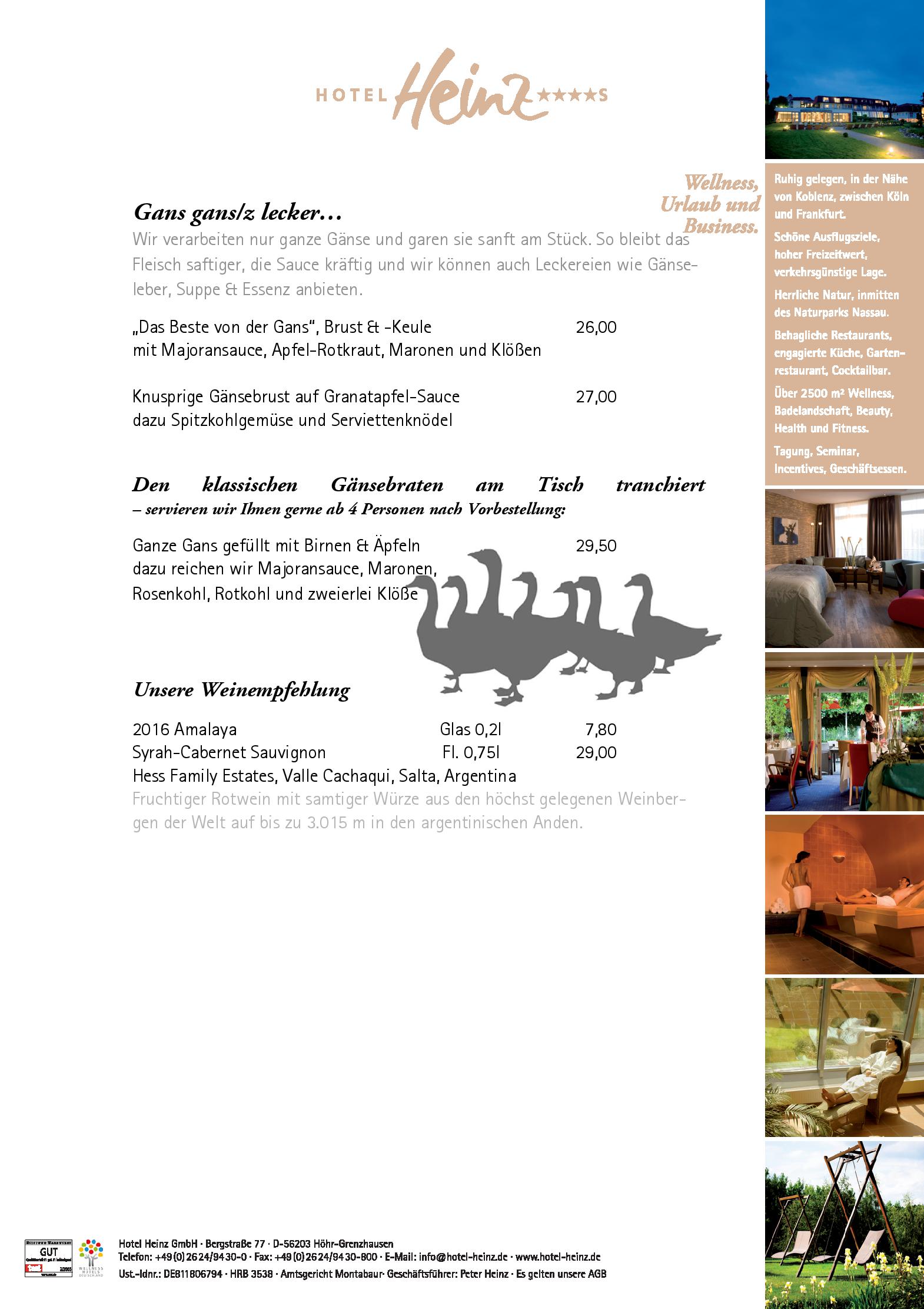 Speisekarte Hotel Heinz Restaurants in Höhr-Grenzhausen, Seite 8