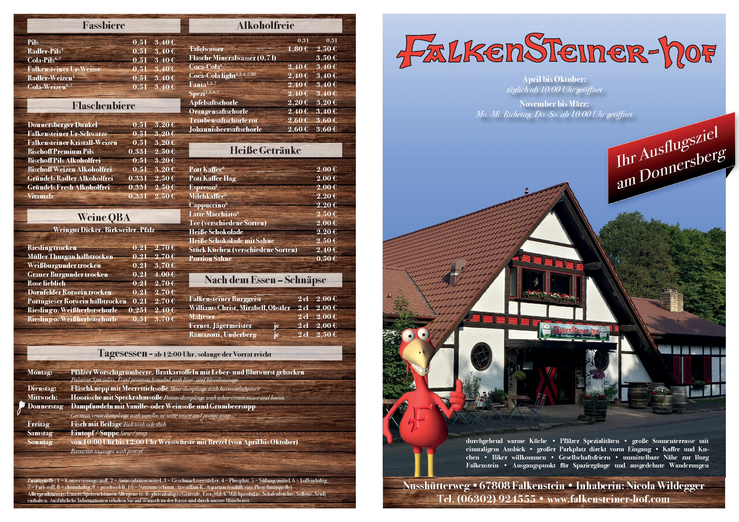 Speisekarte Falkensteiner Hof in Falkenstein, Seite 1