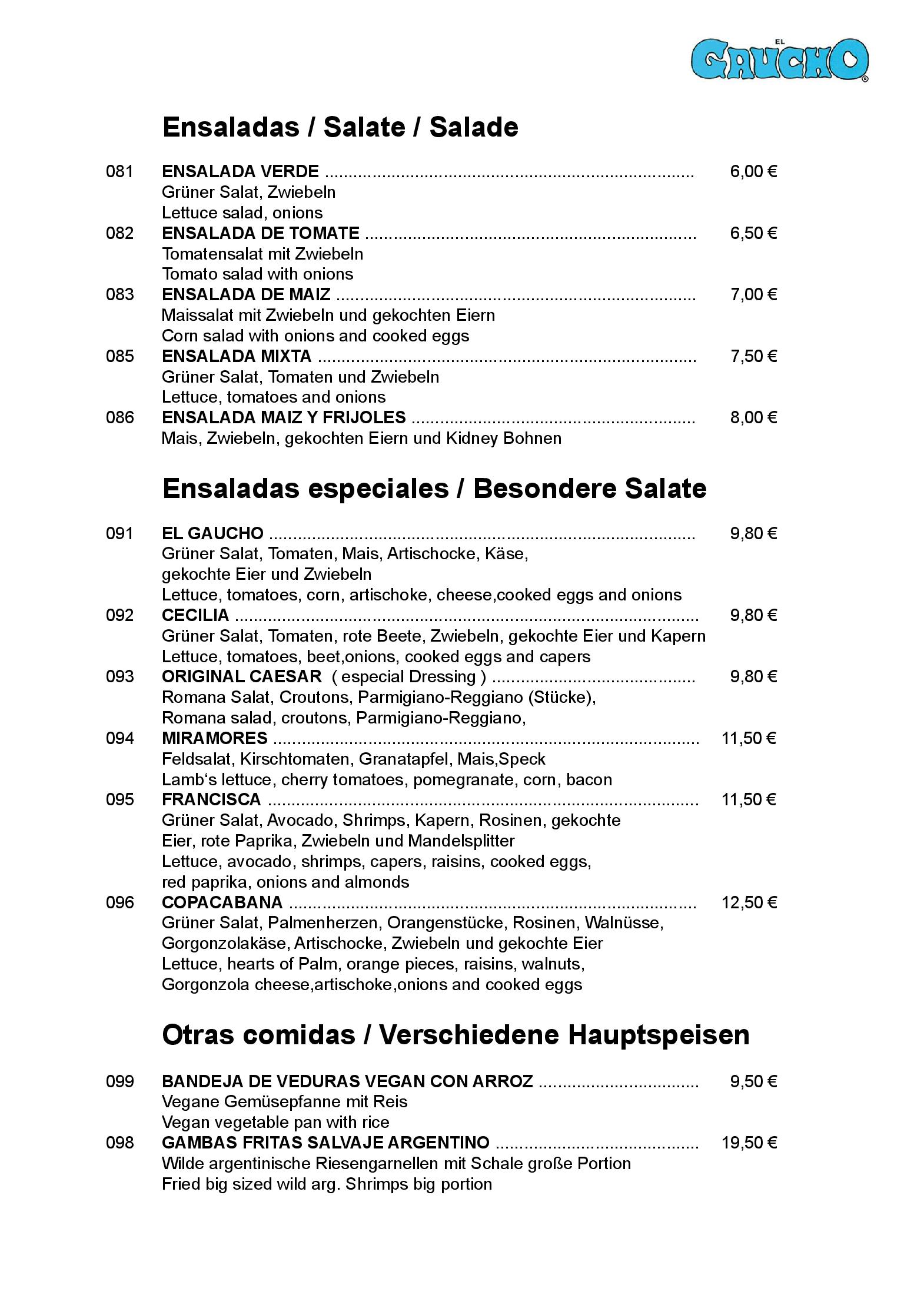 Speisekarte El Gaucho - Original argentinisches Restaurant & Steakhaus in Köln, Seite 3